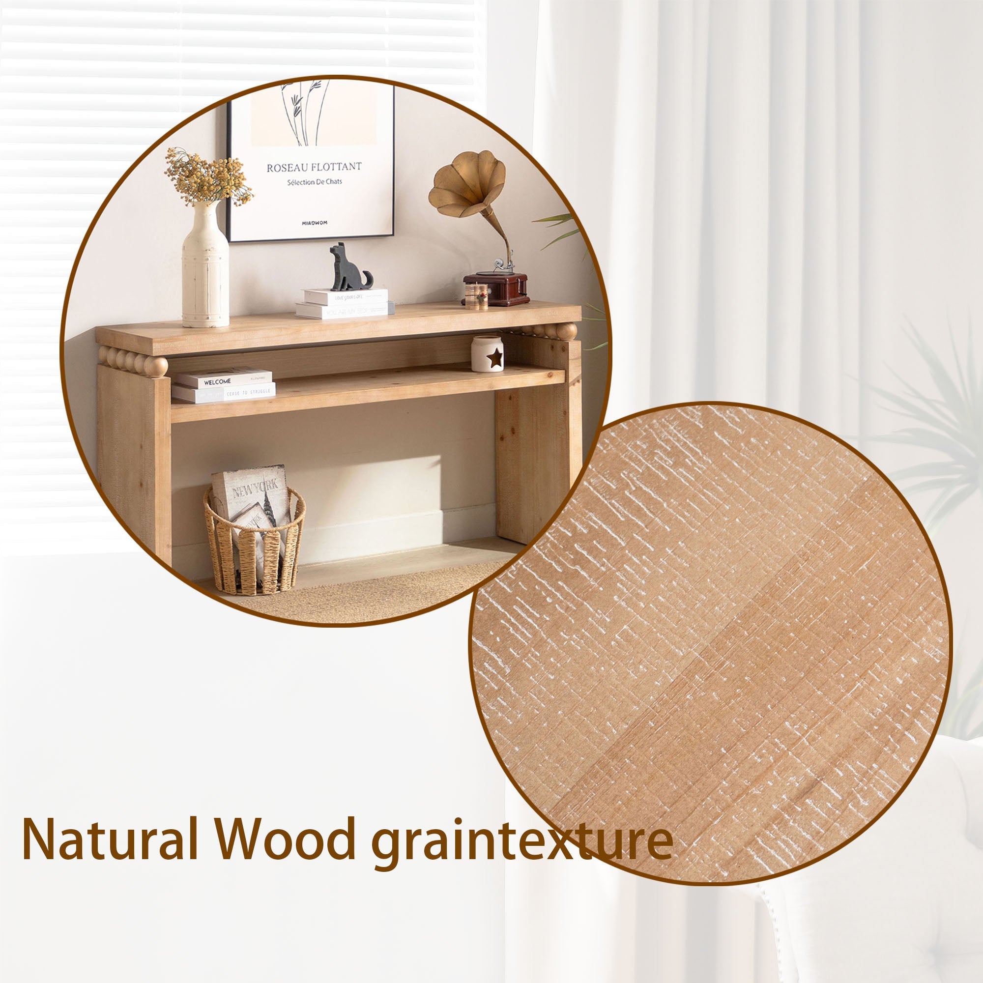 Modern Rustic Console Table with Shelf & Decorative Bead Detail