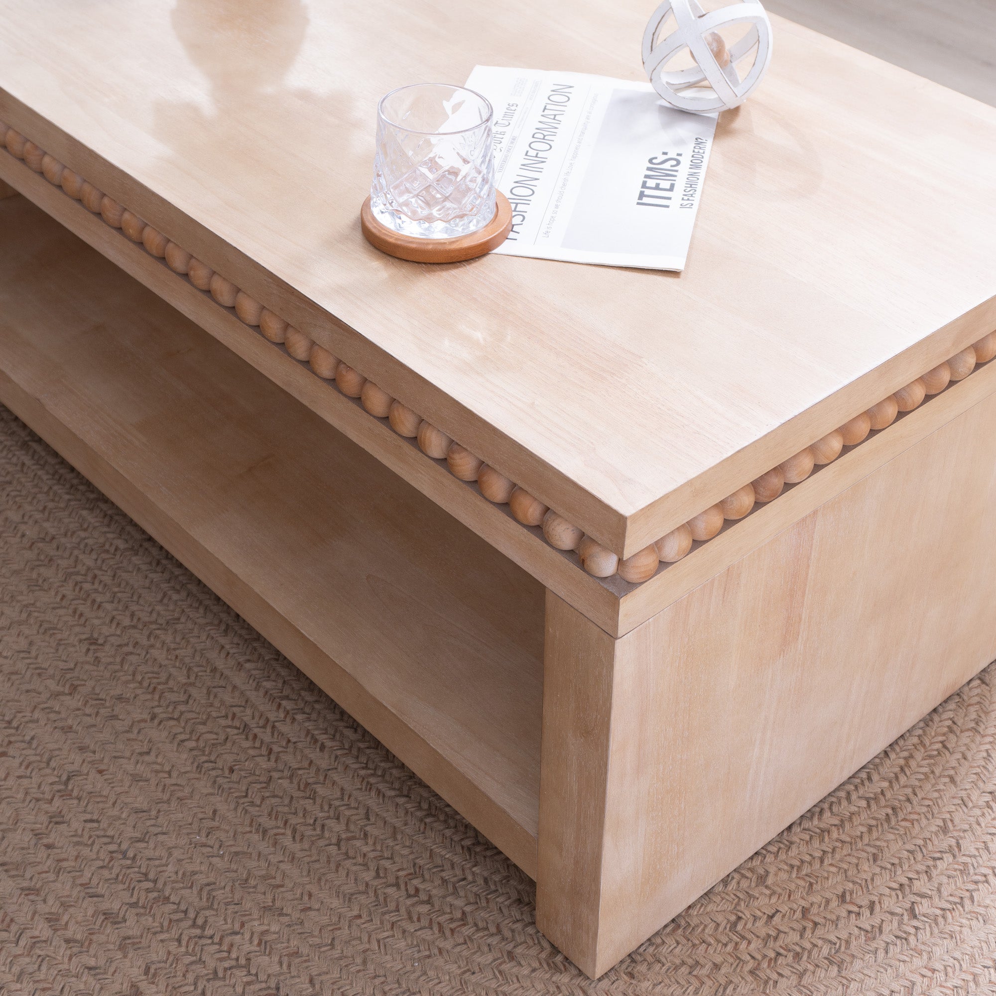 Modern Wood Coffee Table with Beaded Trim