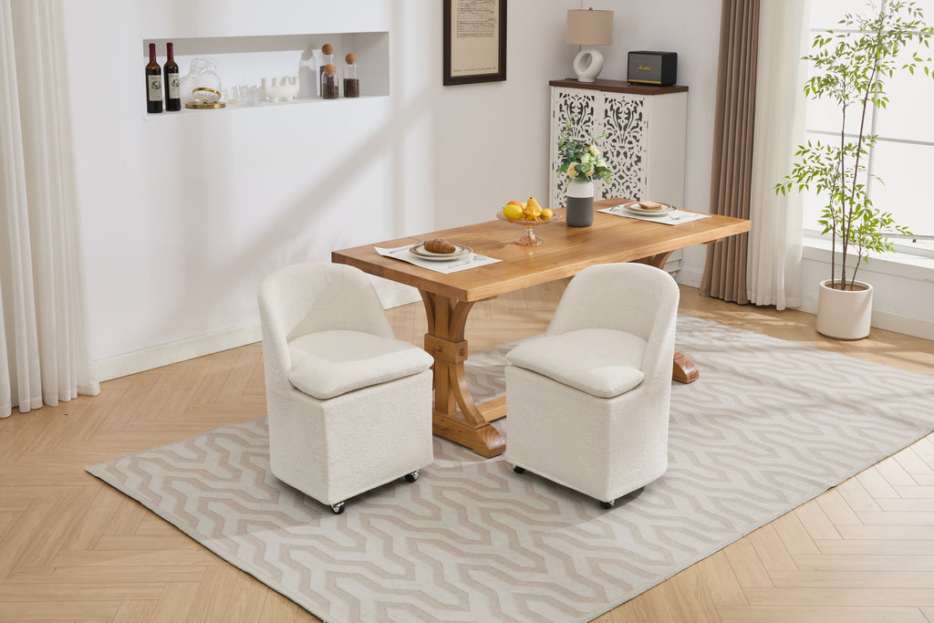 Greymont Chenille Upholstered Armless Dining Chairs With Wheels, Set of 2
