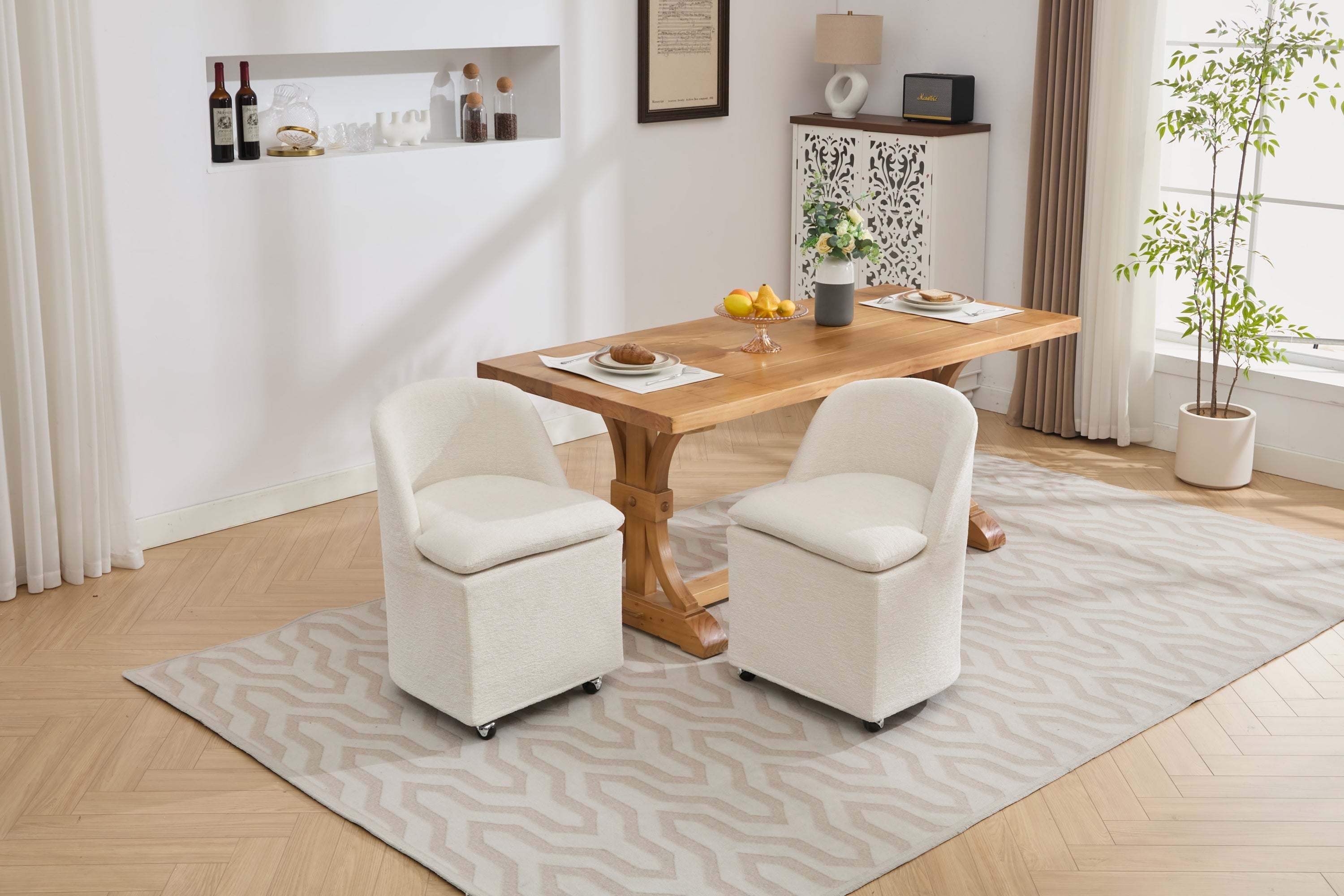 Greymont Chenille Upholstered Armless Dining Chairs With Wheels, Set of 2