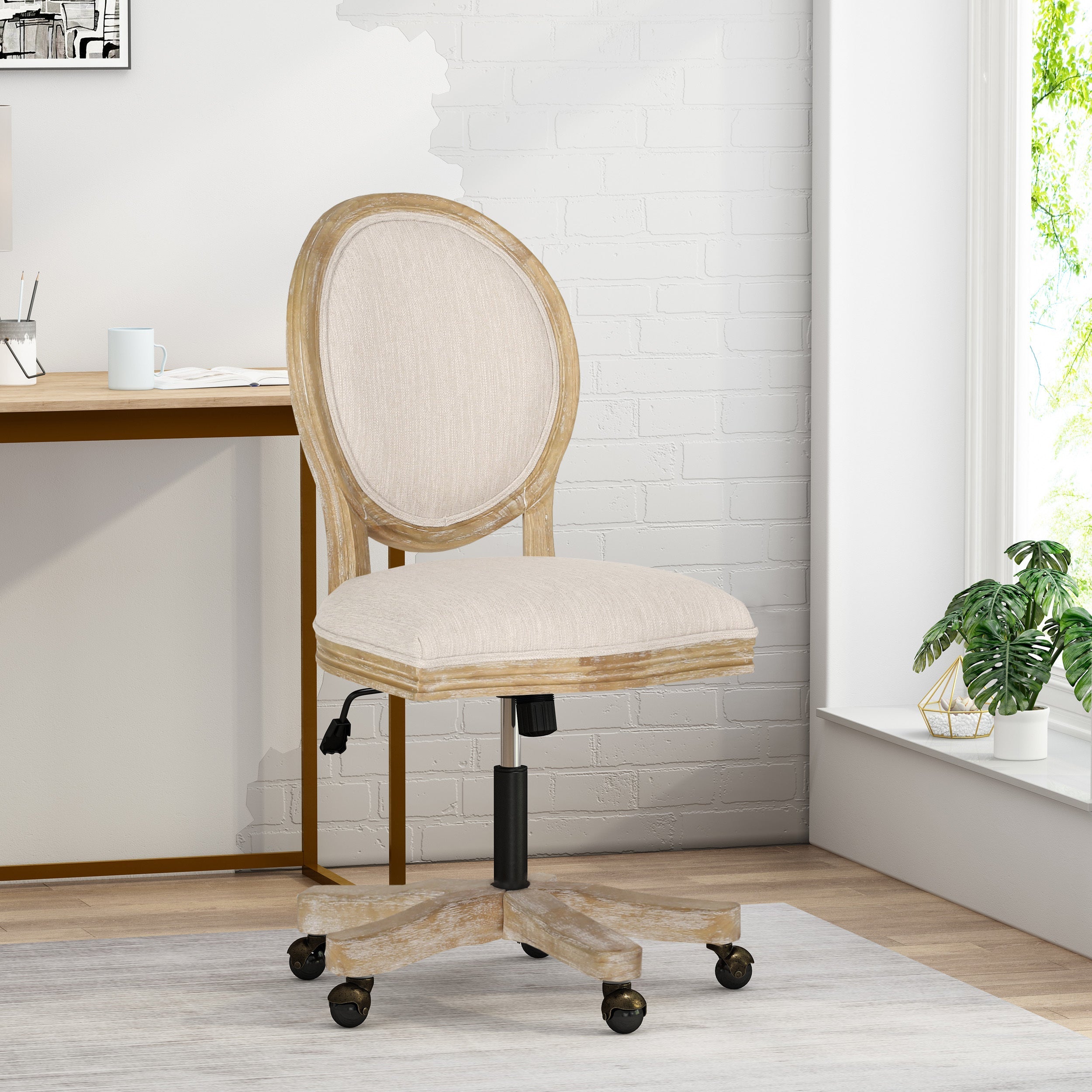 French Country Oval Back Swivel & Lift Office Chair