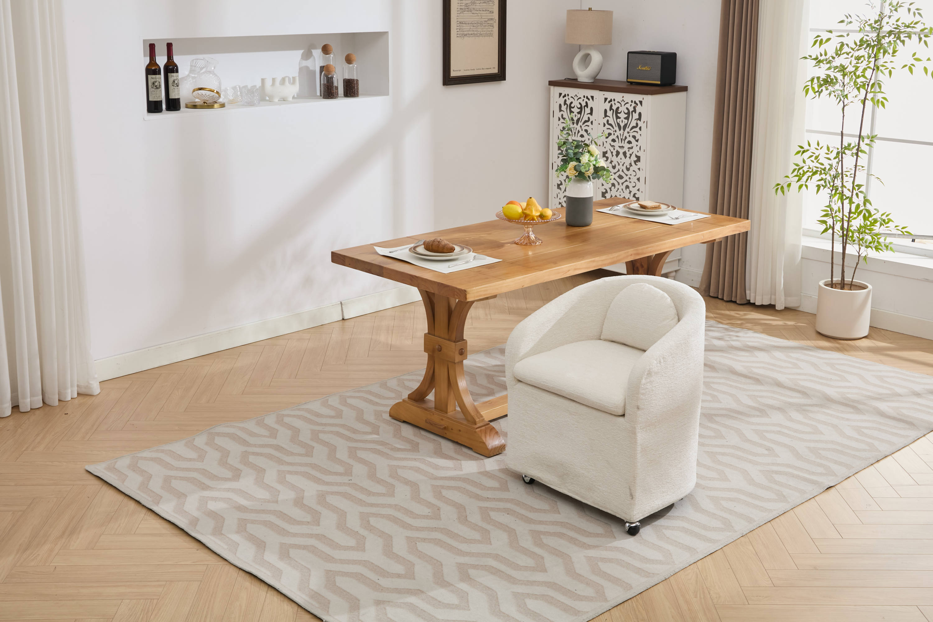 Cheswick Chenille Upholstered Dining Arm Chair With Back Cushion and Wheels