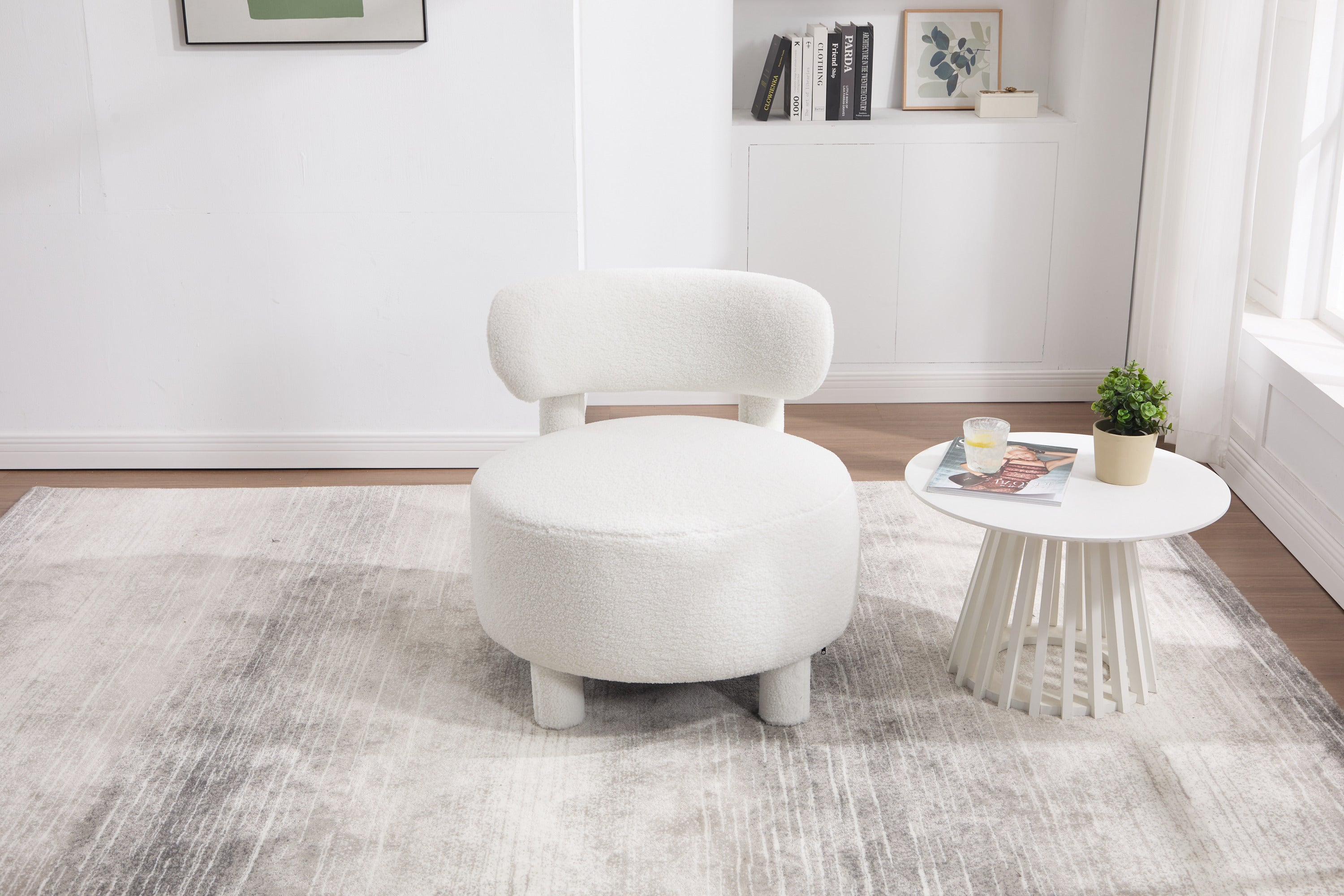 Armless Accent Chair with Curved Backrest and Solid Wooden Legs