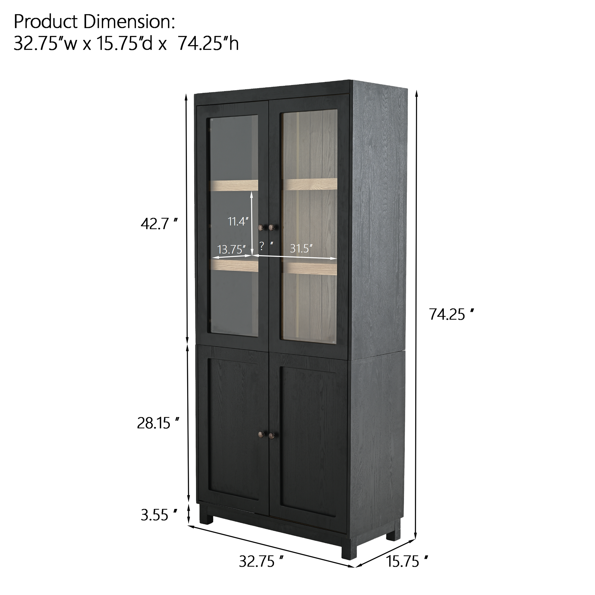 Mid-Century Modern Style Tall Display Cabinet with Glass Doors