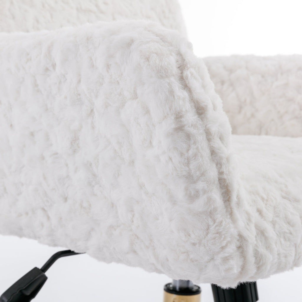 Faux Rabbit Hair Office Chair with Golden Metal Base, Adjustable Swivel