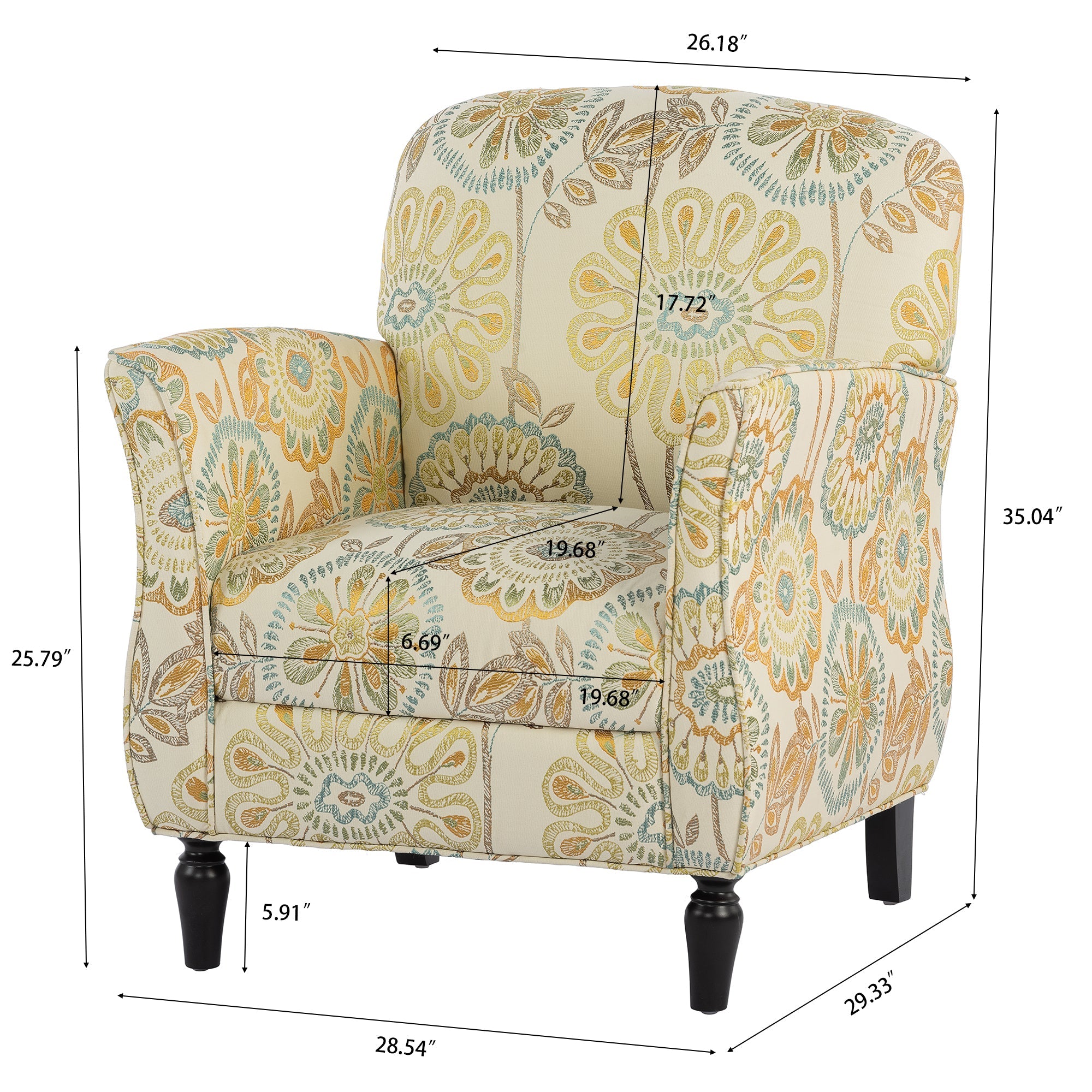 Golden Floral Accent Arm Chair
