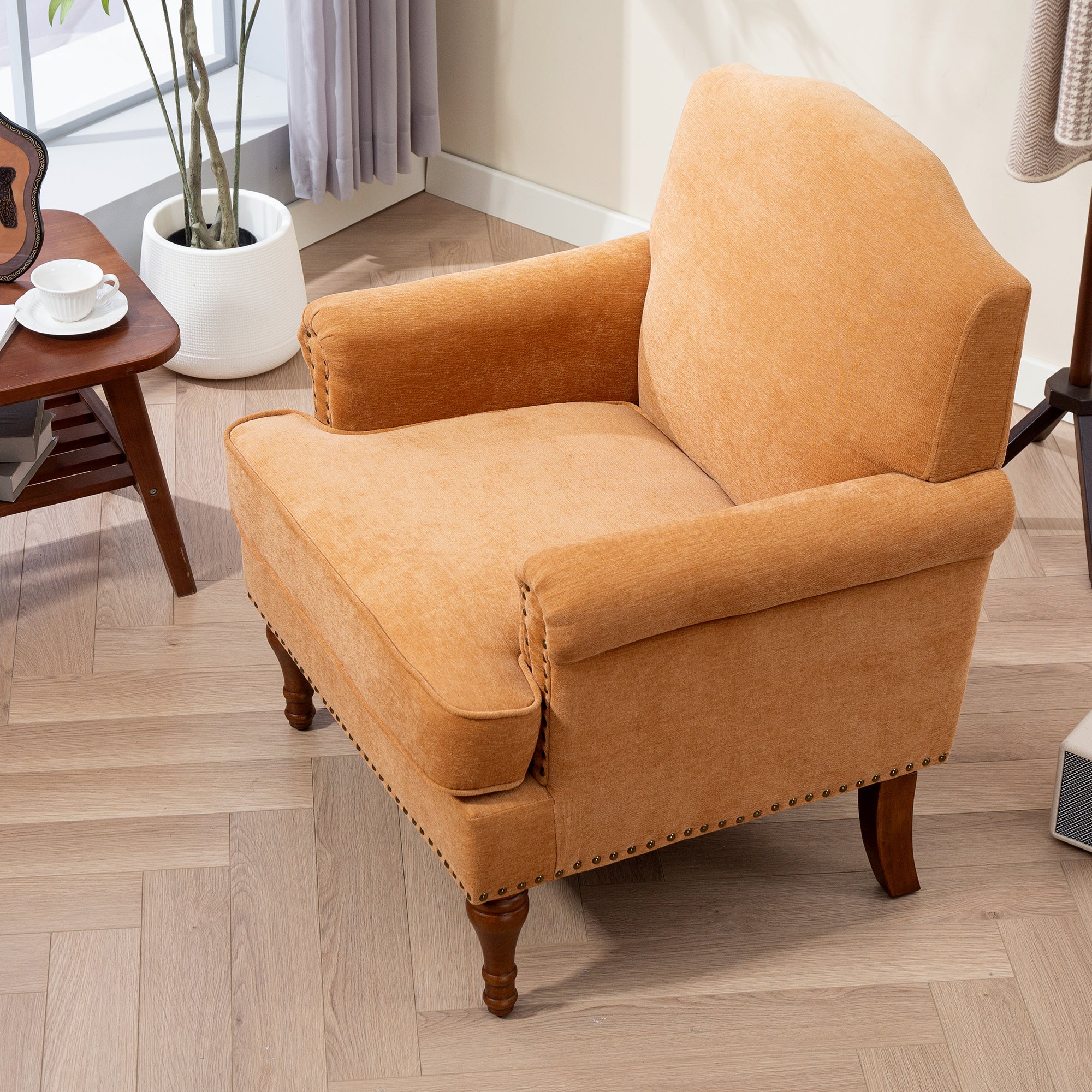 Nailhead Trim Rolled Arm Upholstered Accent Chair
