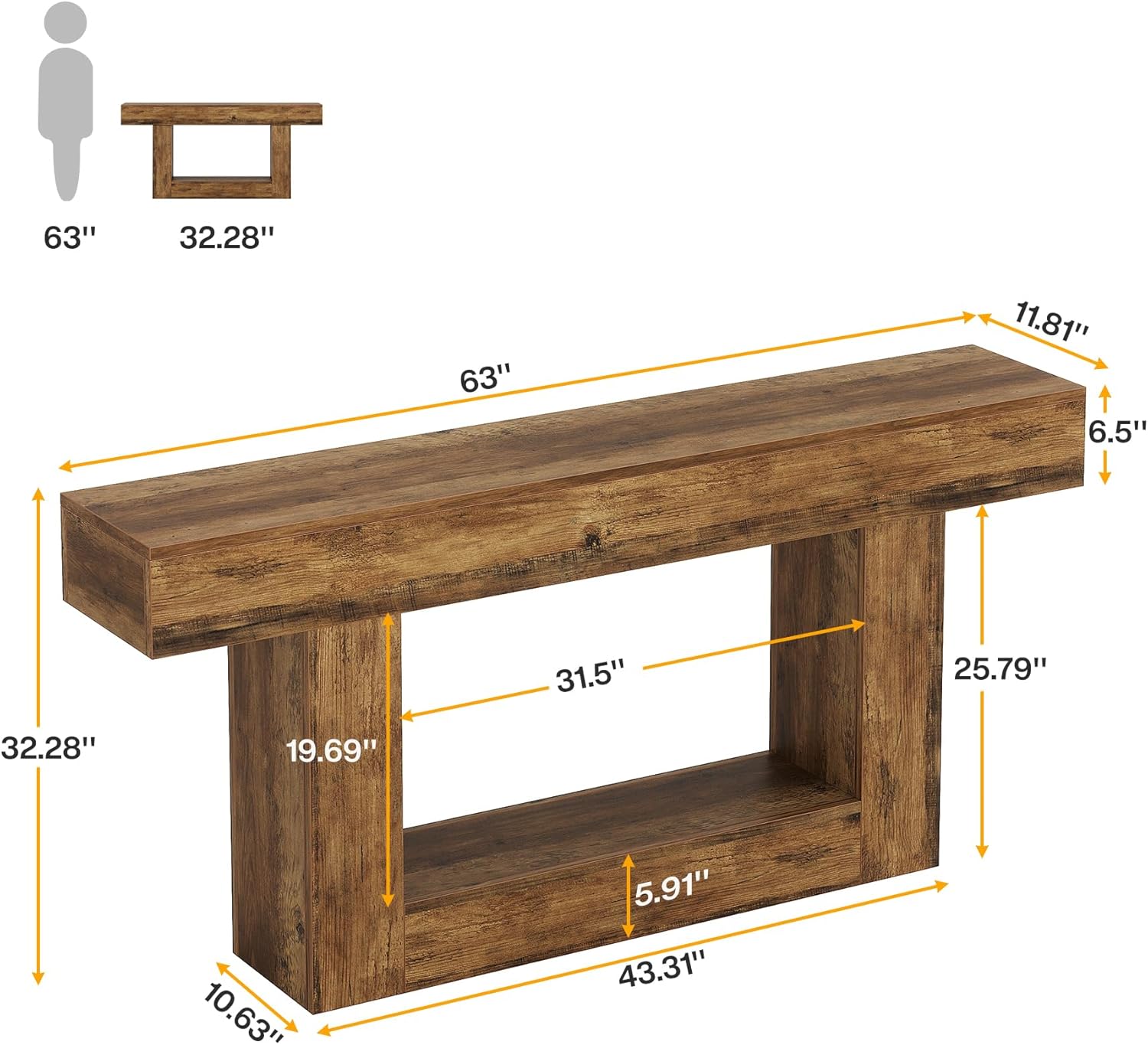 Pinehurst Farmhouse 2-Tier Entryway Table with U-Shaped Base