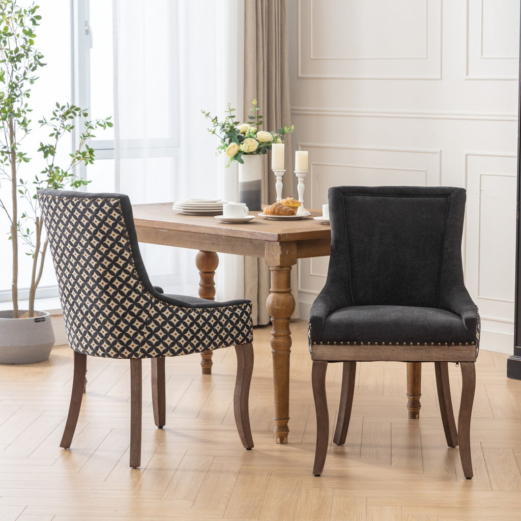 Square Patterned Back Upholstered Dining Chair with Bronze Nailhead Trim, Set of 2