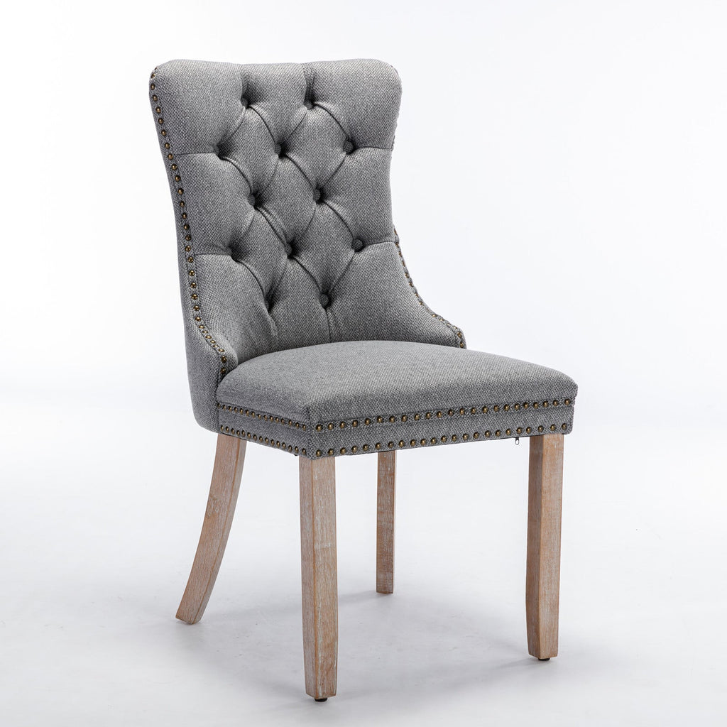 Rosewick Modern Tufted Linen Nailhead Trim Solid Wood Upholstered Dining Chair with Wood Legs, Set of 2
