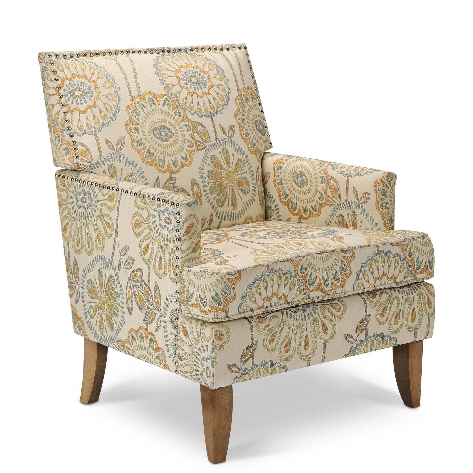 Golden Floral Nailhead Trim Accent Chair