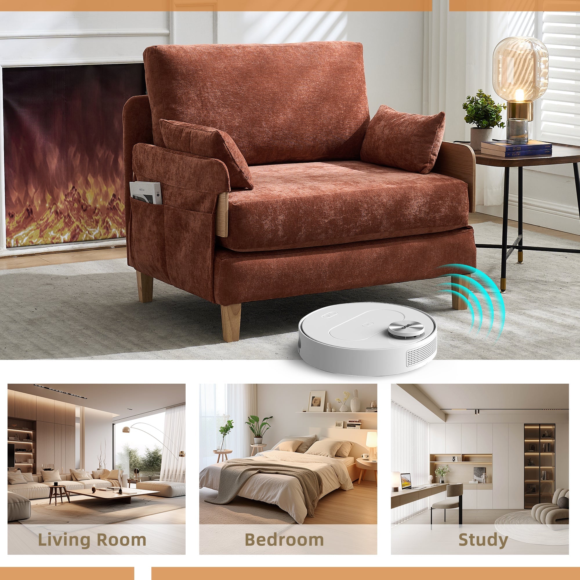 Mid-Century Modern Chenille Foldable Sofa Bed Recliner