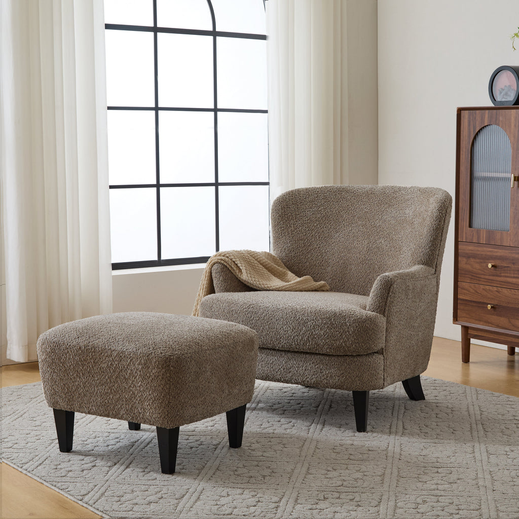 Gerald Boucle Upholstered Club Chair and Ottoman Set