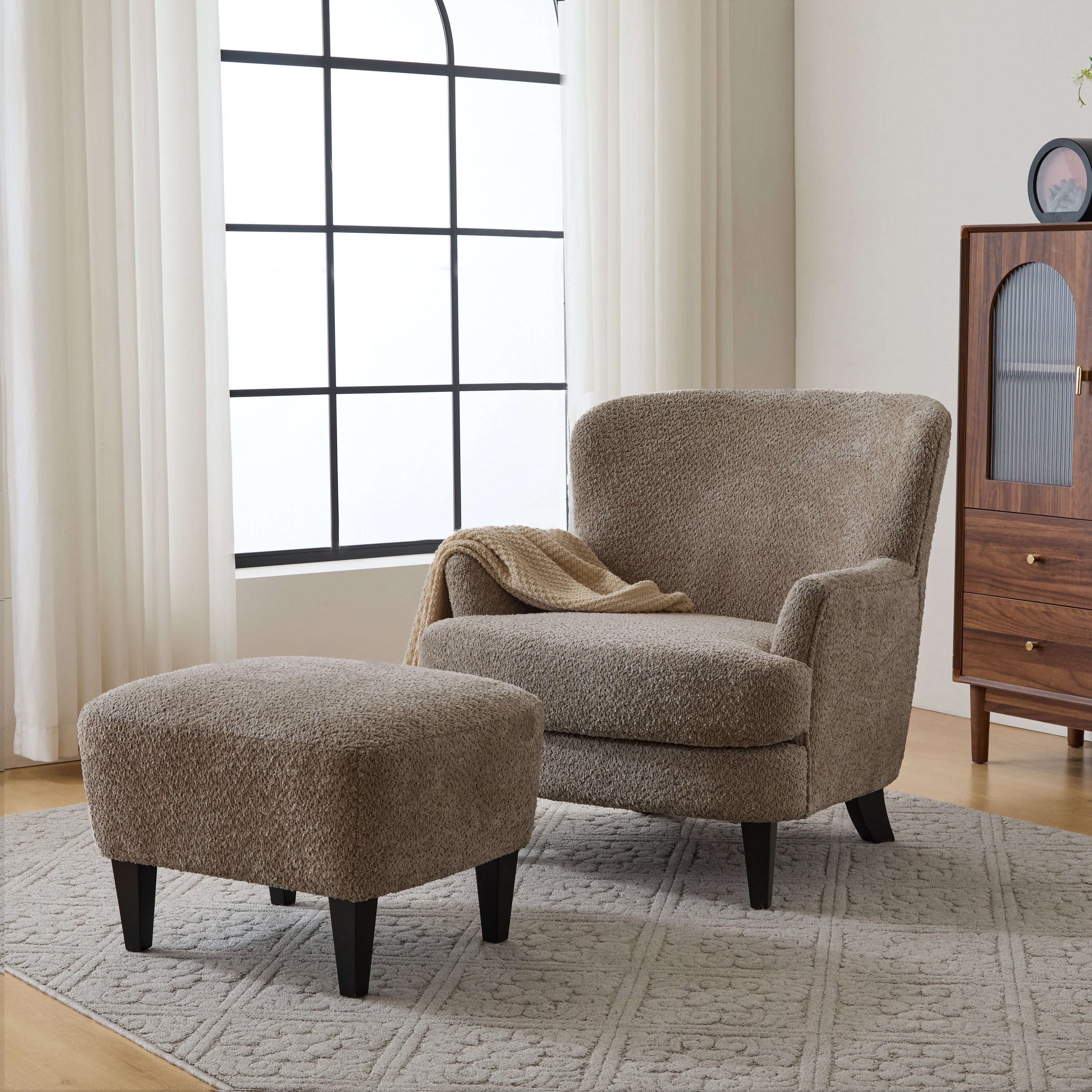 Gerald Boucle Upholstered Club Chair and Ottoman Set