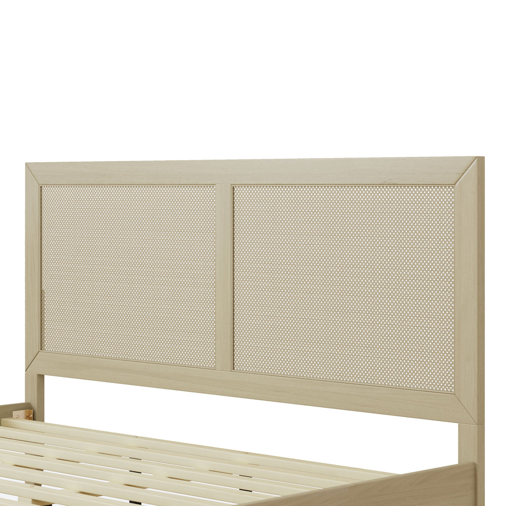 Solid Wood Platform Bed With Rattan