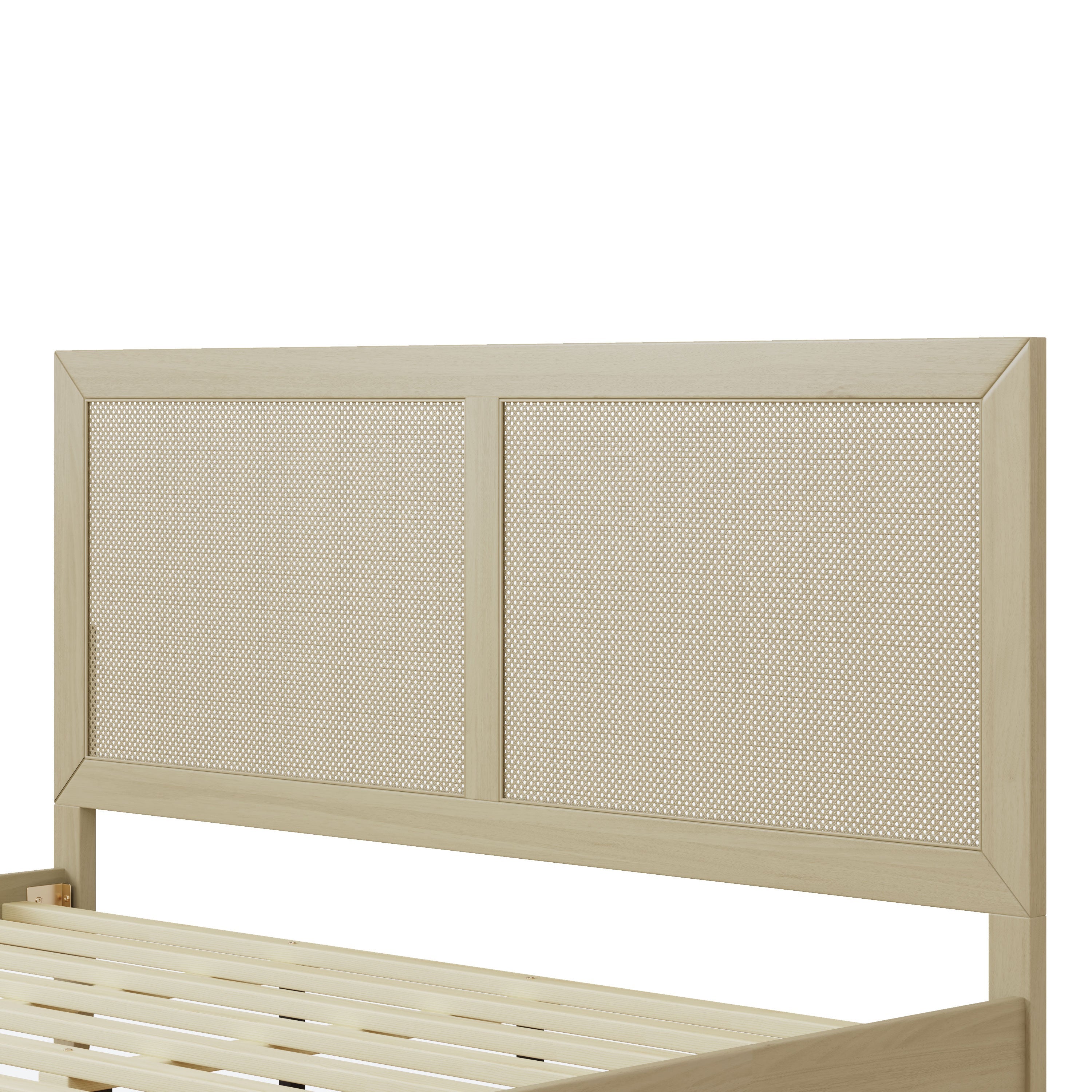 Solid Wood Platform Bed With Rattan