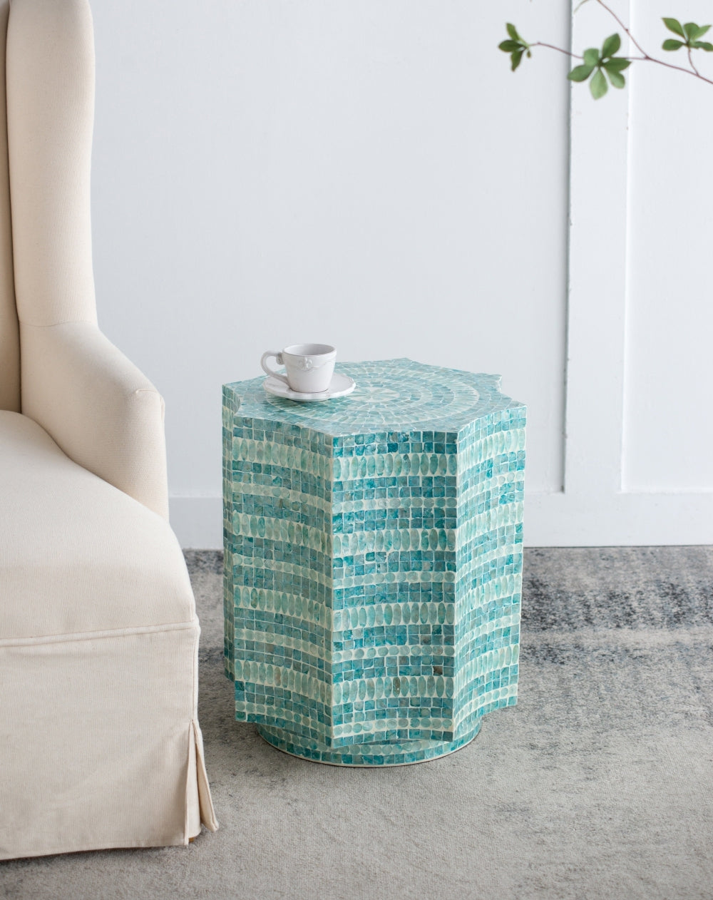 Blue Scalloped Capiz Side Table