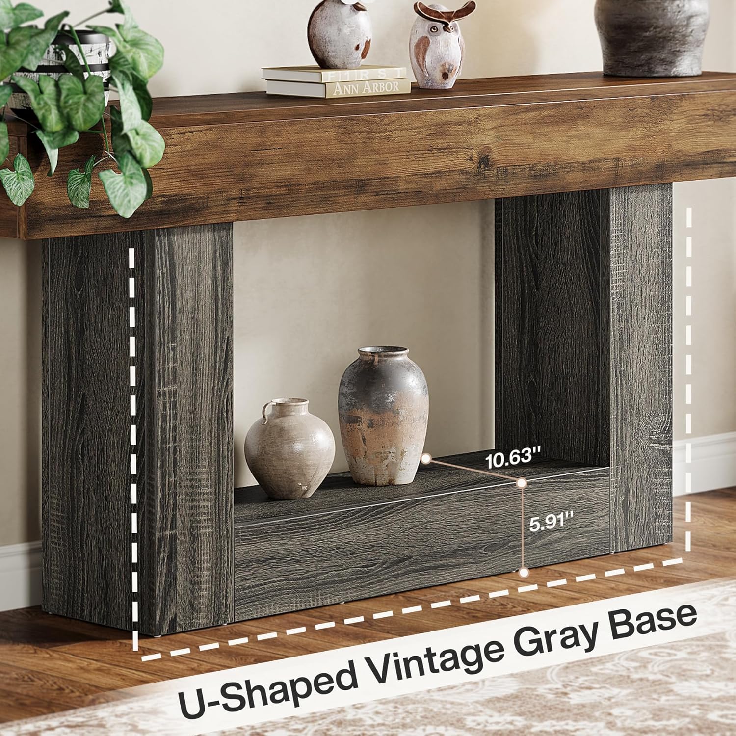 Pinehurst Farmhouse 2-Tier Entryway Table with U-Shaped Base