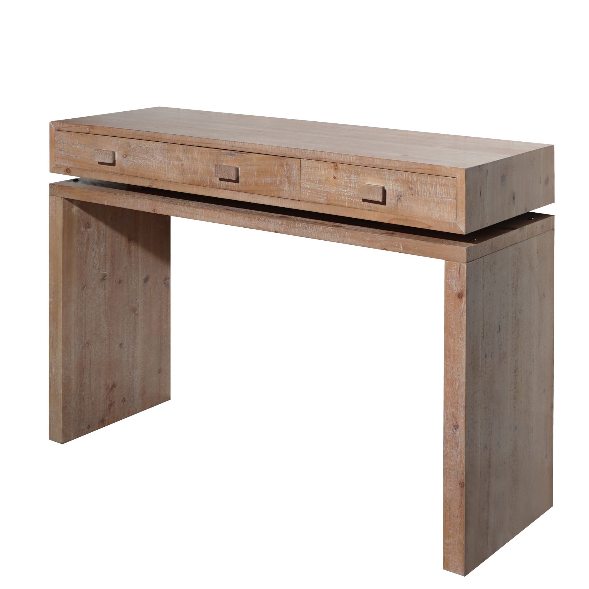 Rustic Natural & Light Brown Finish Wood Console Table with 3 Drawers
