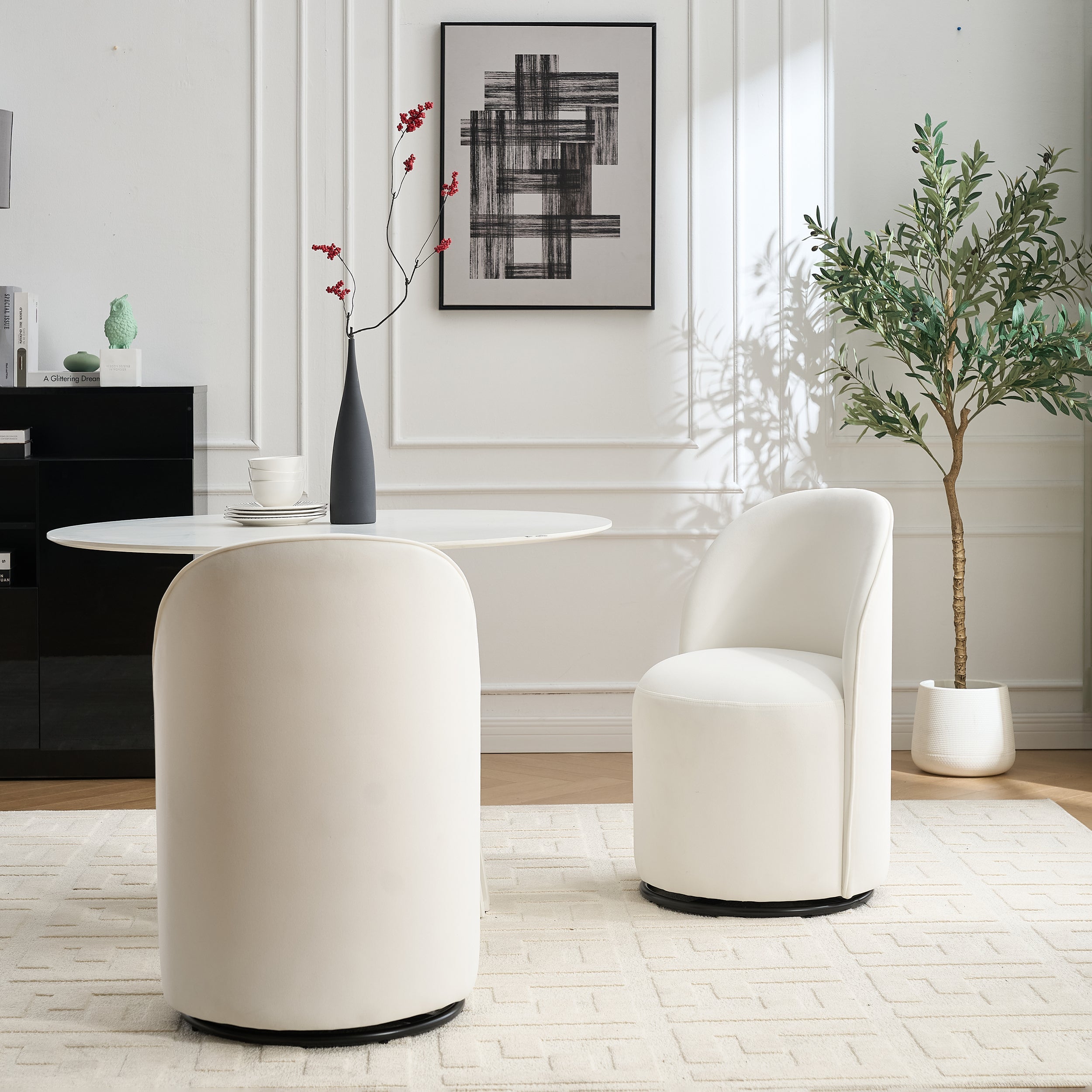 Ashcombe Mid Century Modern Round Velvet Dining Chair
