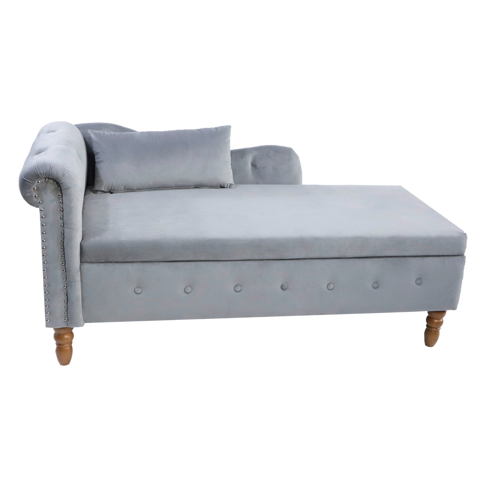 Tufted Velvet Upholstered Rolled Arm Nailhead Chaise Lounge