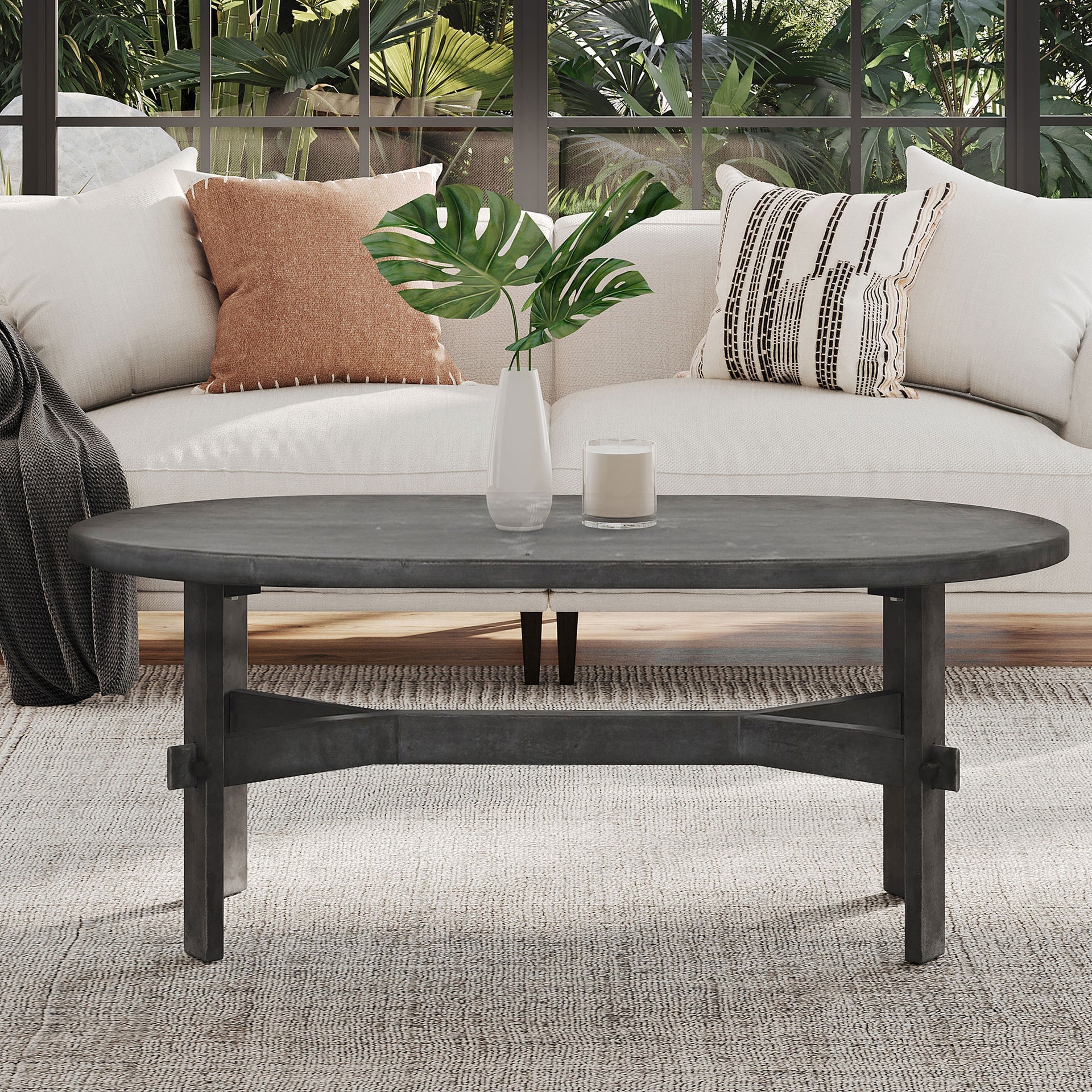 Asher Solid Wood Rustic Oval Coffee Table