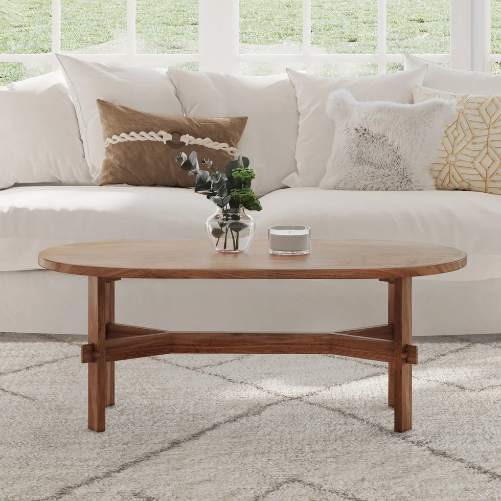 Asher Solid Wood Rustic Oval Coffee Table