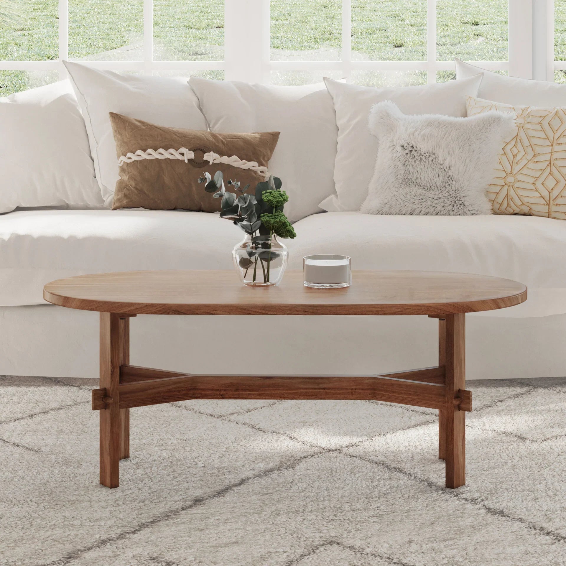 Asher Solid Wood Rustic Oval Coffee Table