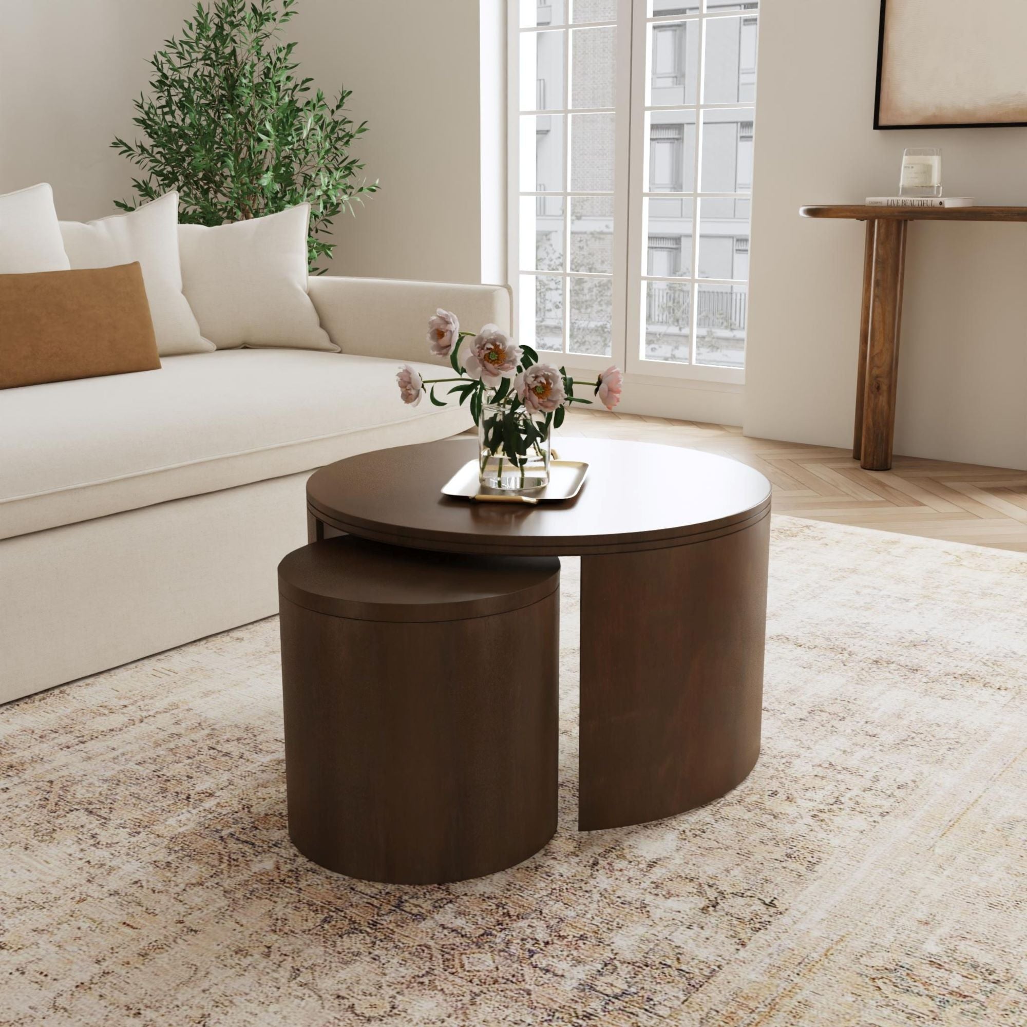 Cyrus Round Storage Coffee Table and Nesting Stool