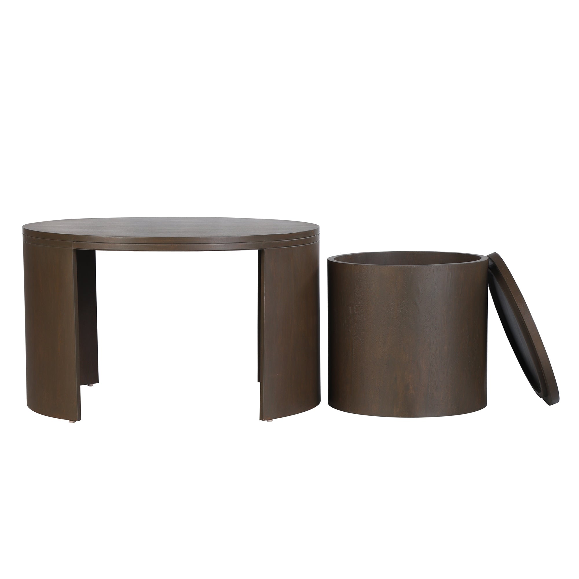 Cyrus Round Storage Coffee Table and Nesting Stool