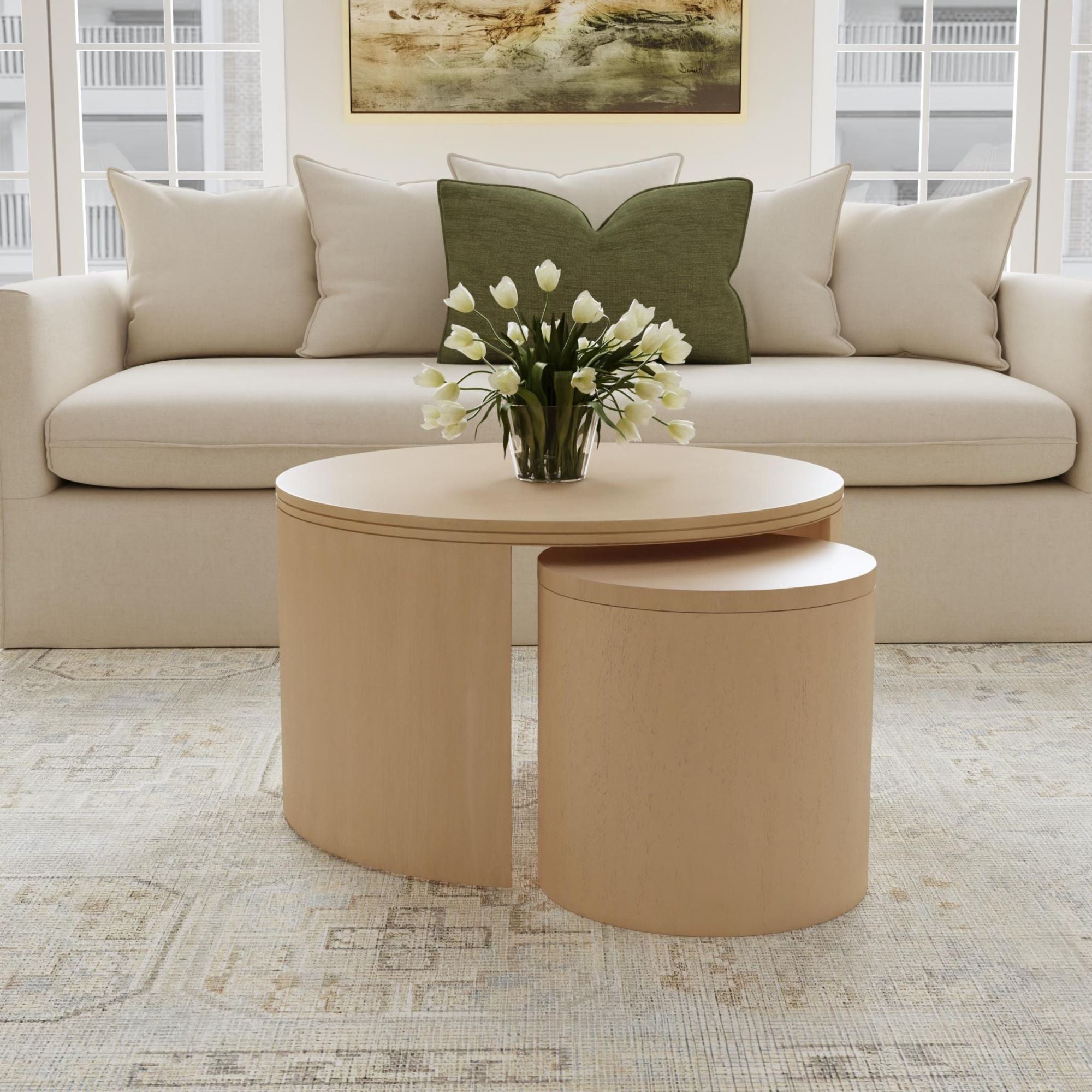 Cyrus Round Storage Coffee Table and Nesting Stool