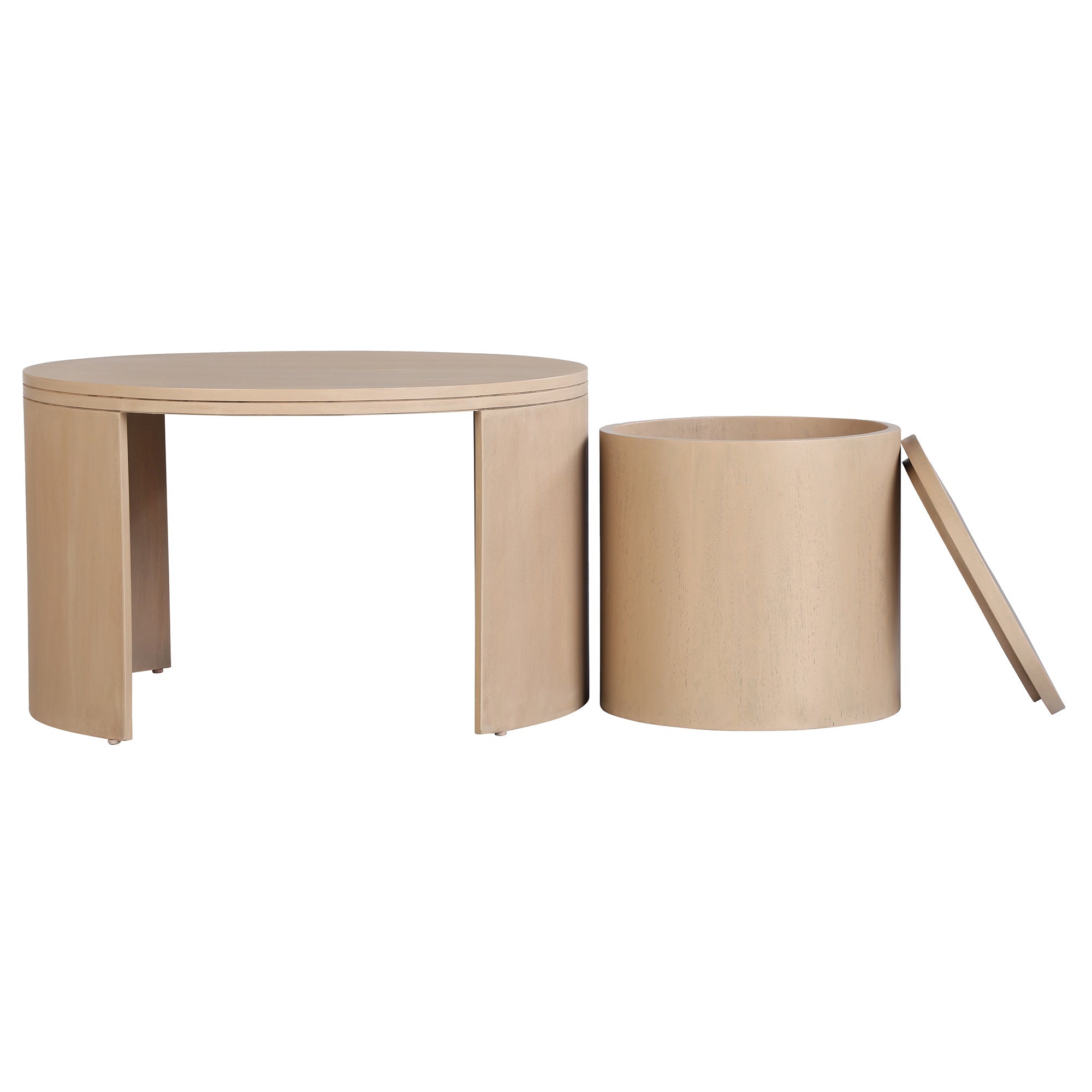 Cyrus Round Storage Coffee Table and Nesting Stool