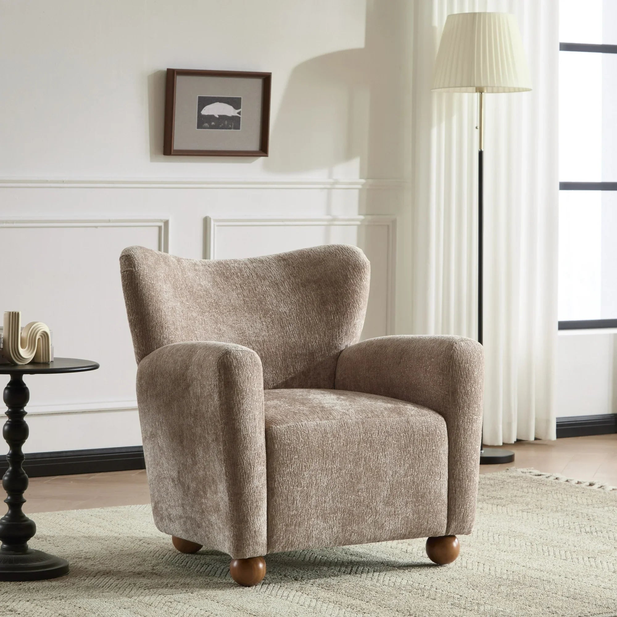 Cozy Wingback Accent Chair with Round Wood Feet