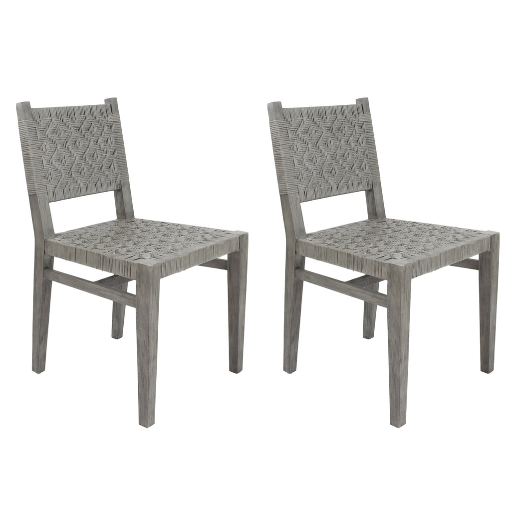 Javi Mahogany Wood and Rattan Seat Dining Chair, Set of 2