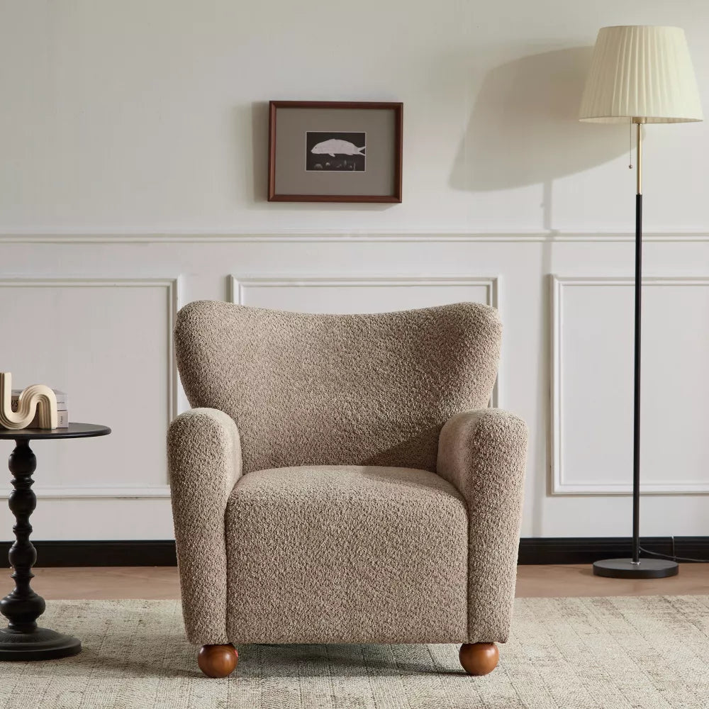 Cozy Wingback Accent Chair with Round Wood Feet