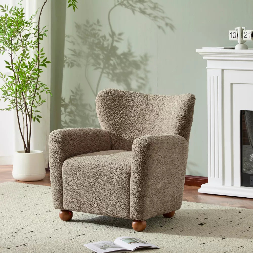 Cozy Wingback Accent Chair with Round Wood Feet