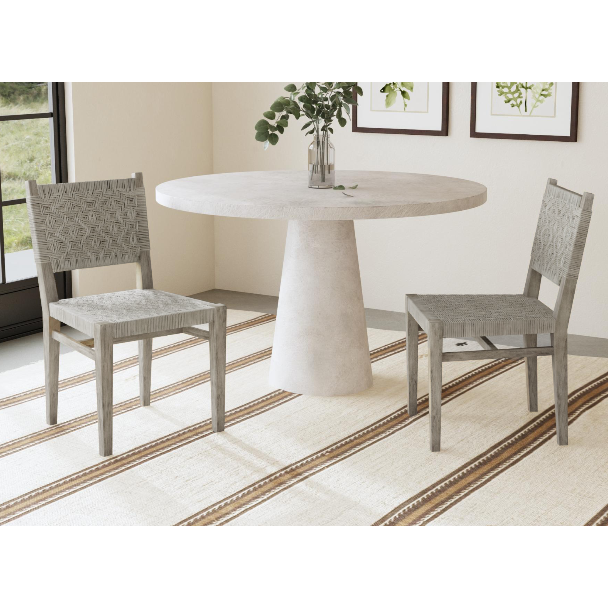 Javi Mahogany Wood and Rattan Seat Dining Chair, Set of 2