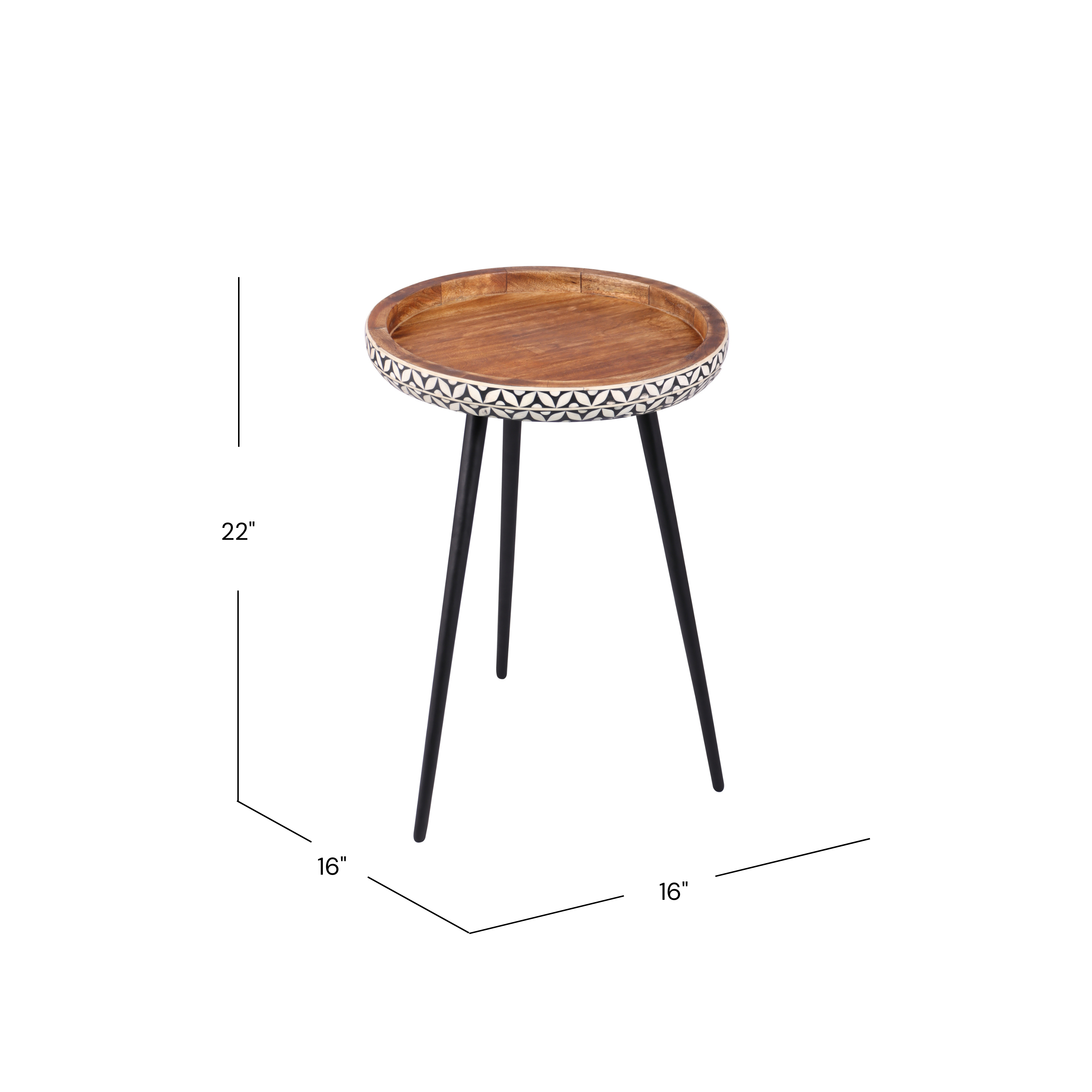 Round Wood Tray Top and Natural Bone Inlay Accent Table