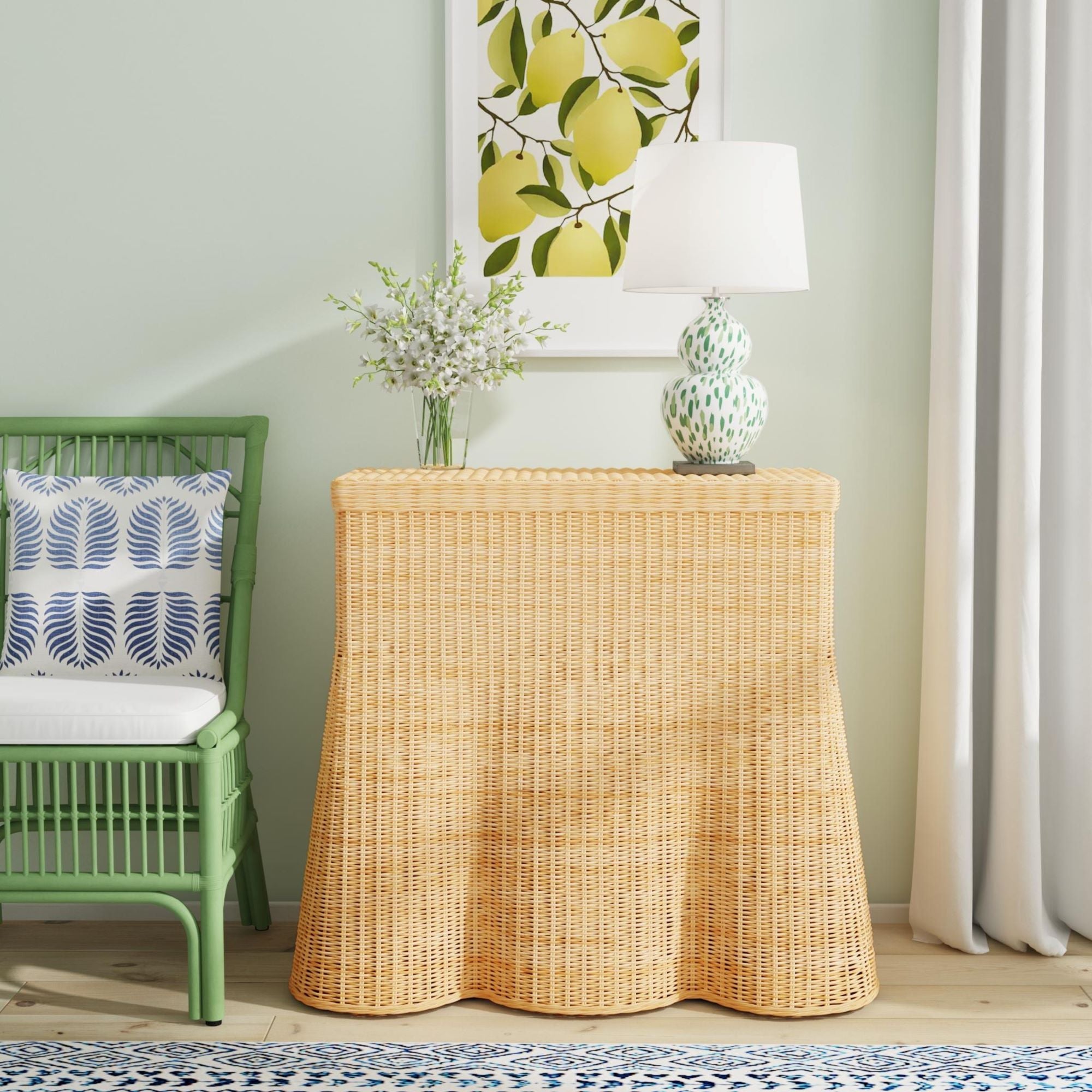 Mira Rattan Console Table With Scalloped Base
