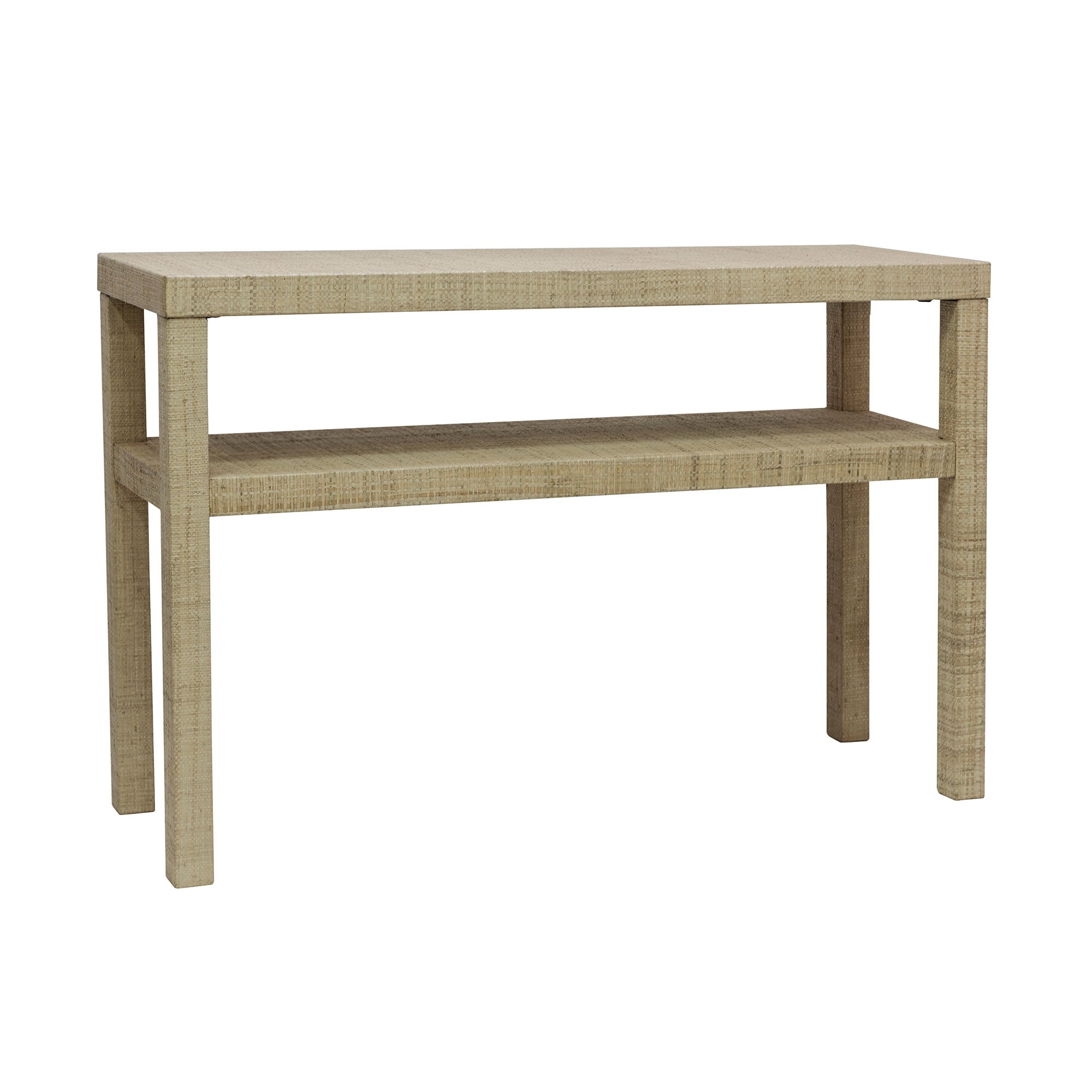Natural Raffia Wrapped Console Table with Shelf