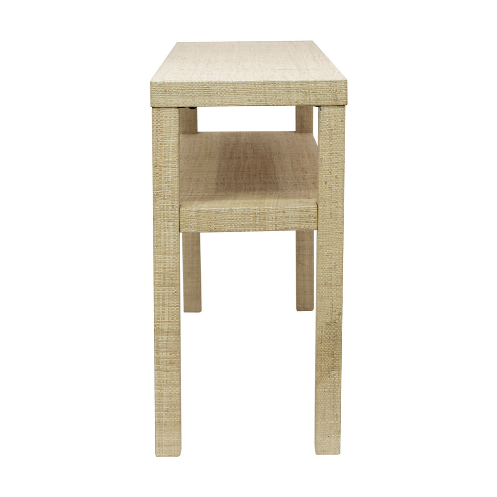 Natural Raffia Wrapped Console Table with Shelf