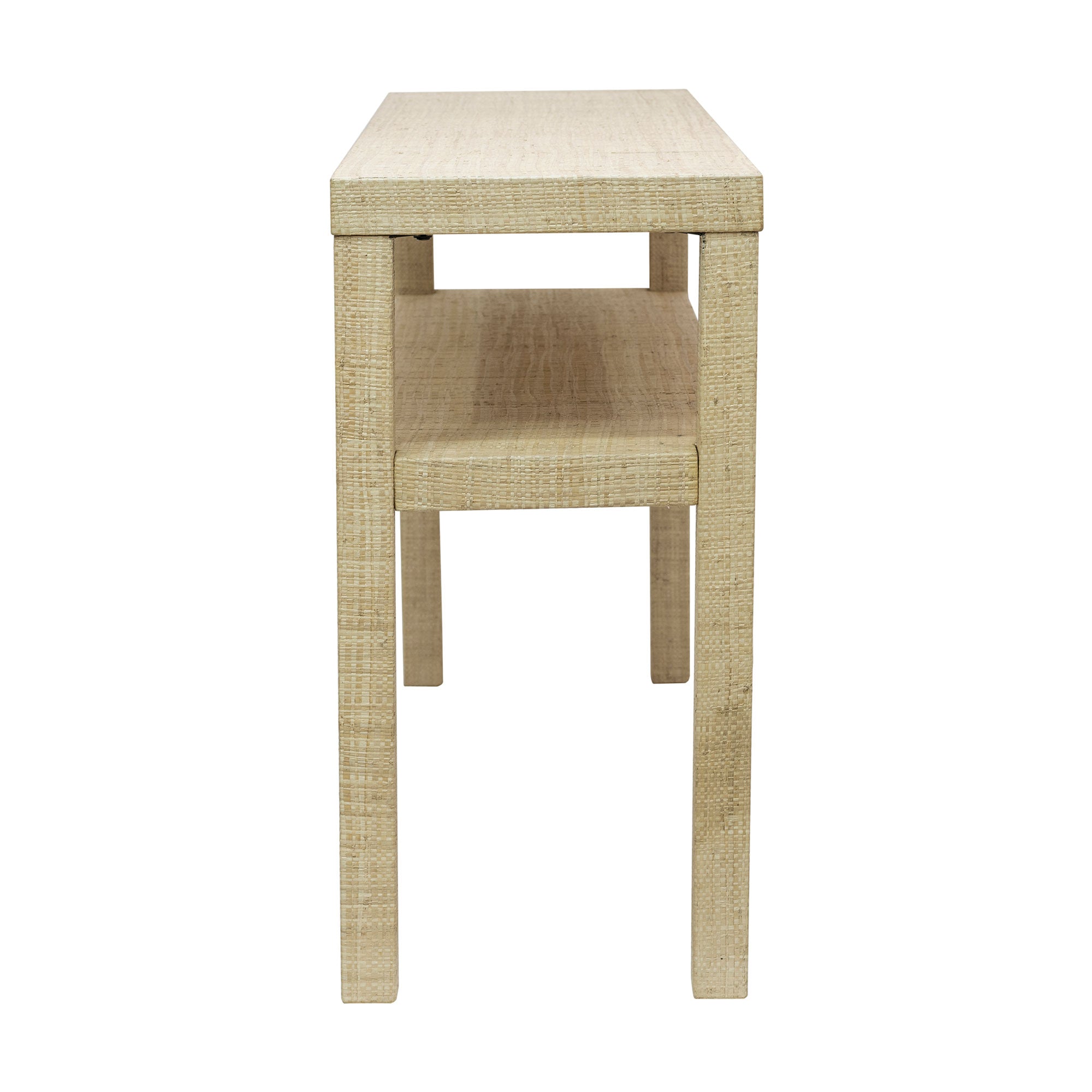 Natural Raffia Wrapped Console Table with Shelf