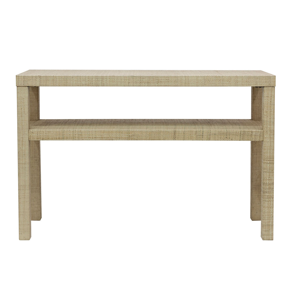 Natural Raffia Wrapped Console Table with Shelf