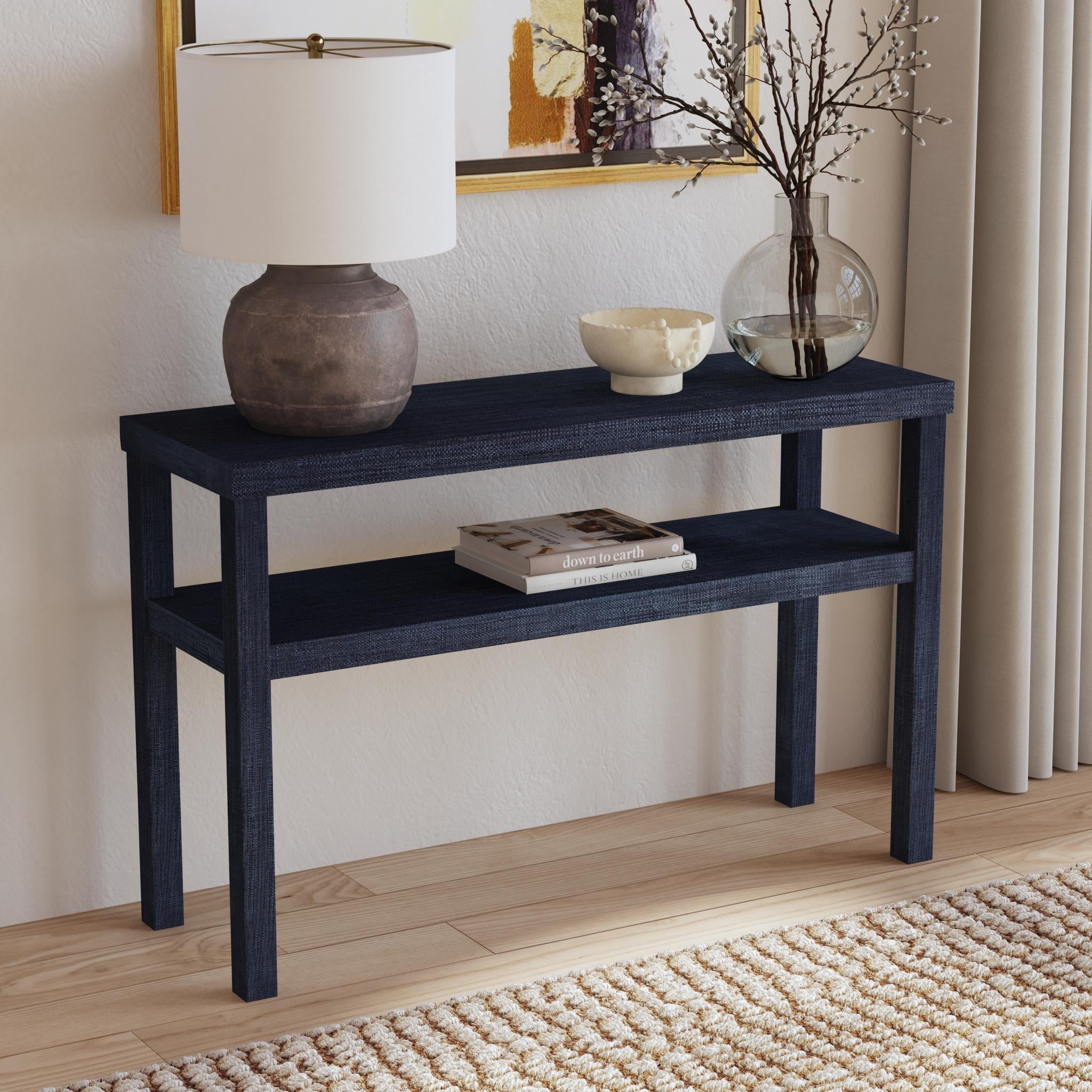Gia Raffia Console Table, Navy