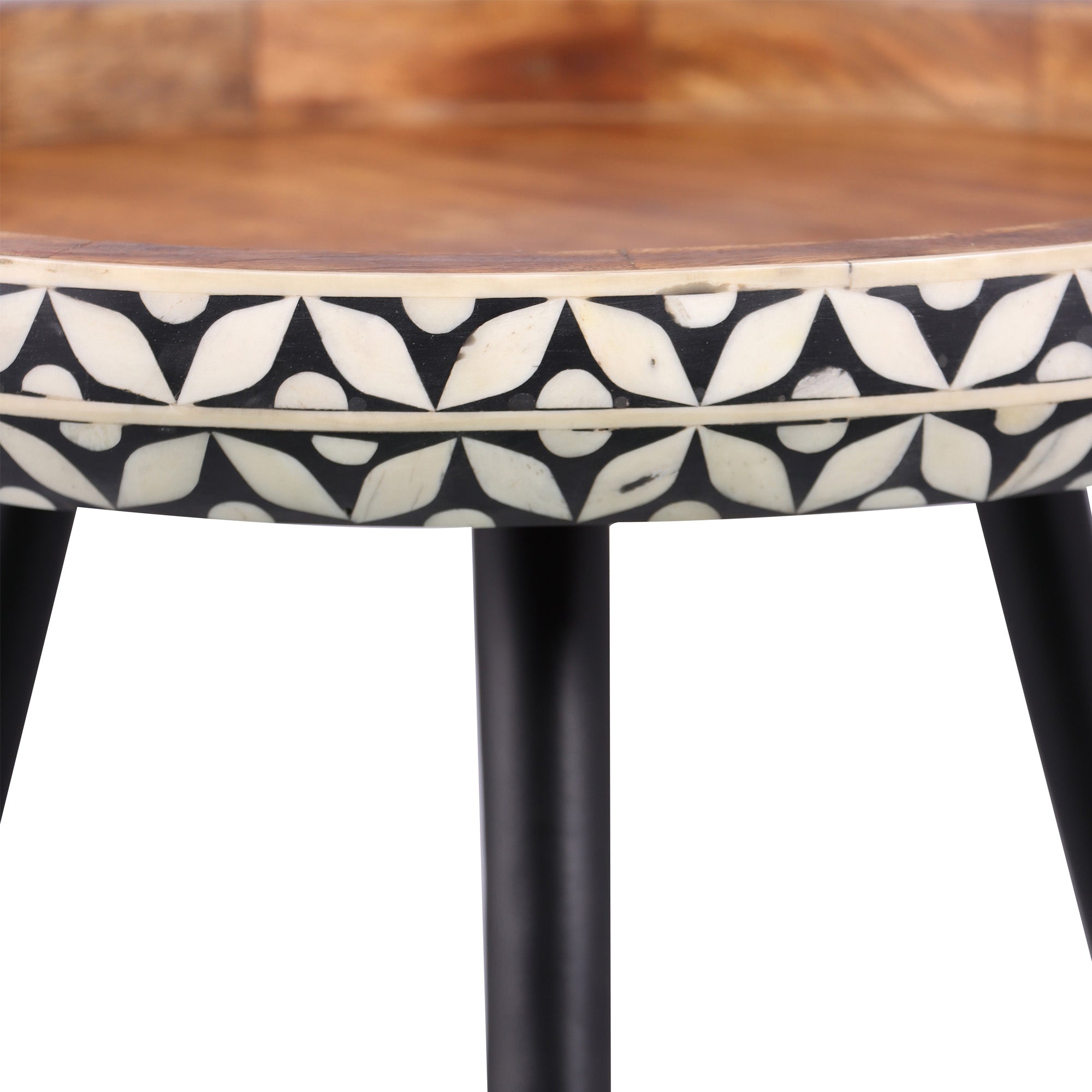 Round Wood Tray Top and Natural Bone Inlay Accent Table
