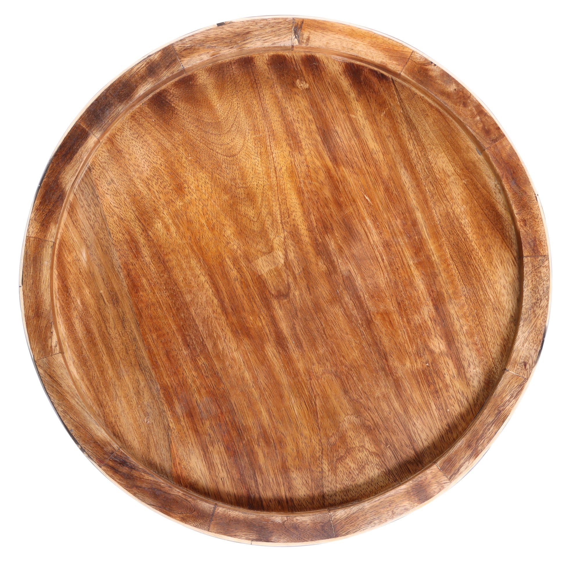 Round Wood Tray Top and Natural Bone Inlay Accent Table