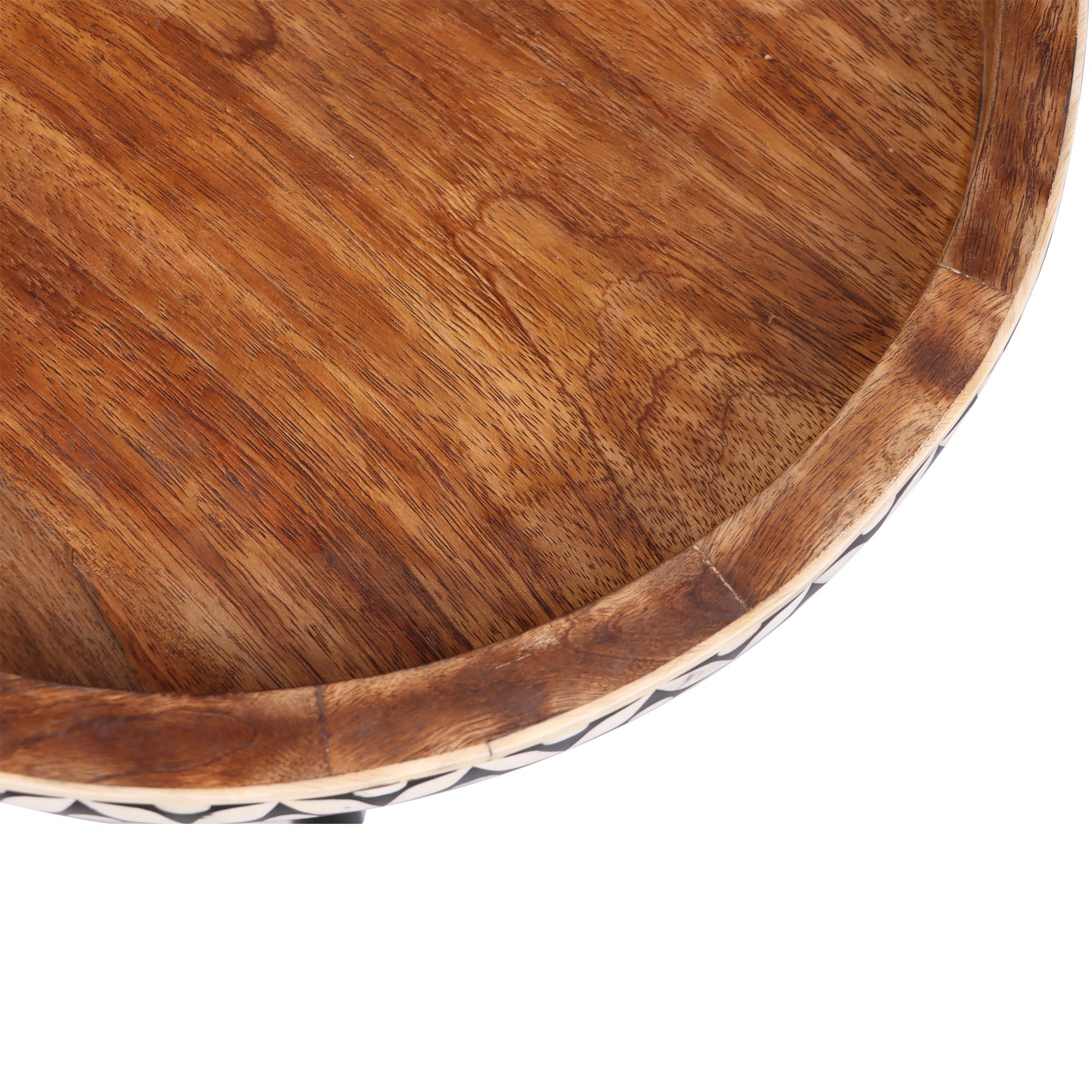 Round Wood Tray Top and Natural Bone Inlay Accent Table