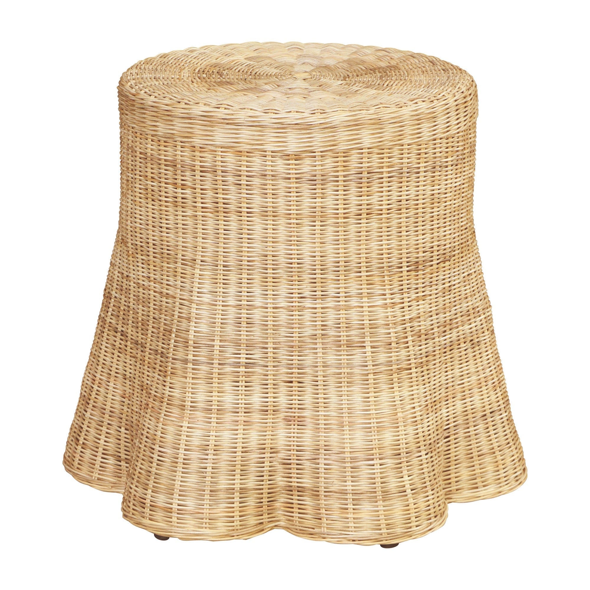 Mira Round Rattan Side Table With Scalloped Base