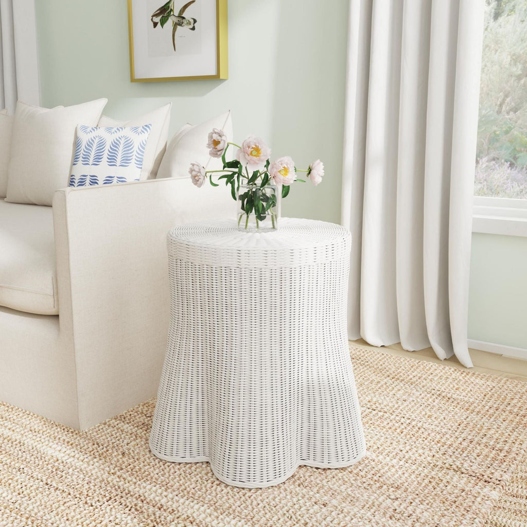 Mira Round Rattan Side Table With Scalloped Base