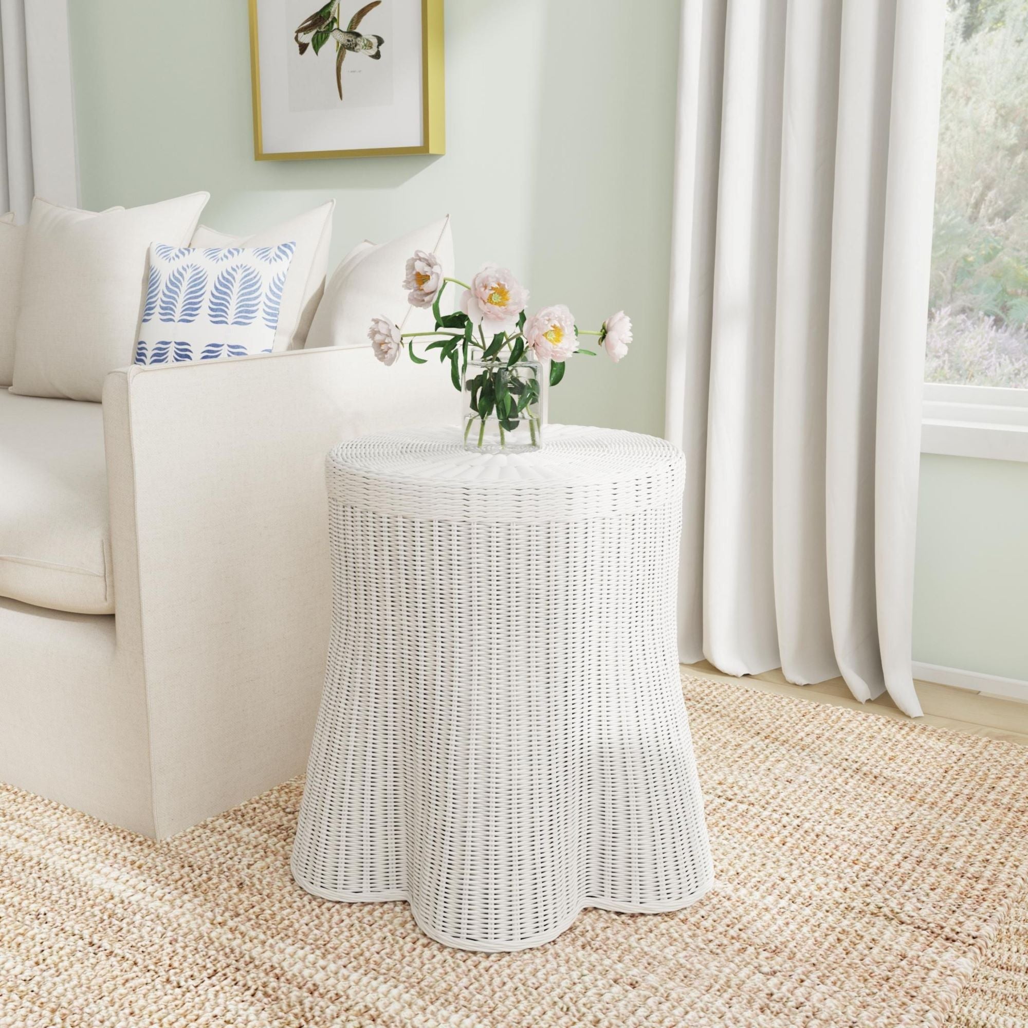 Mira Round Rattan Side Table With Scalloped Base